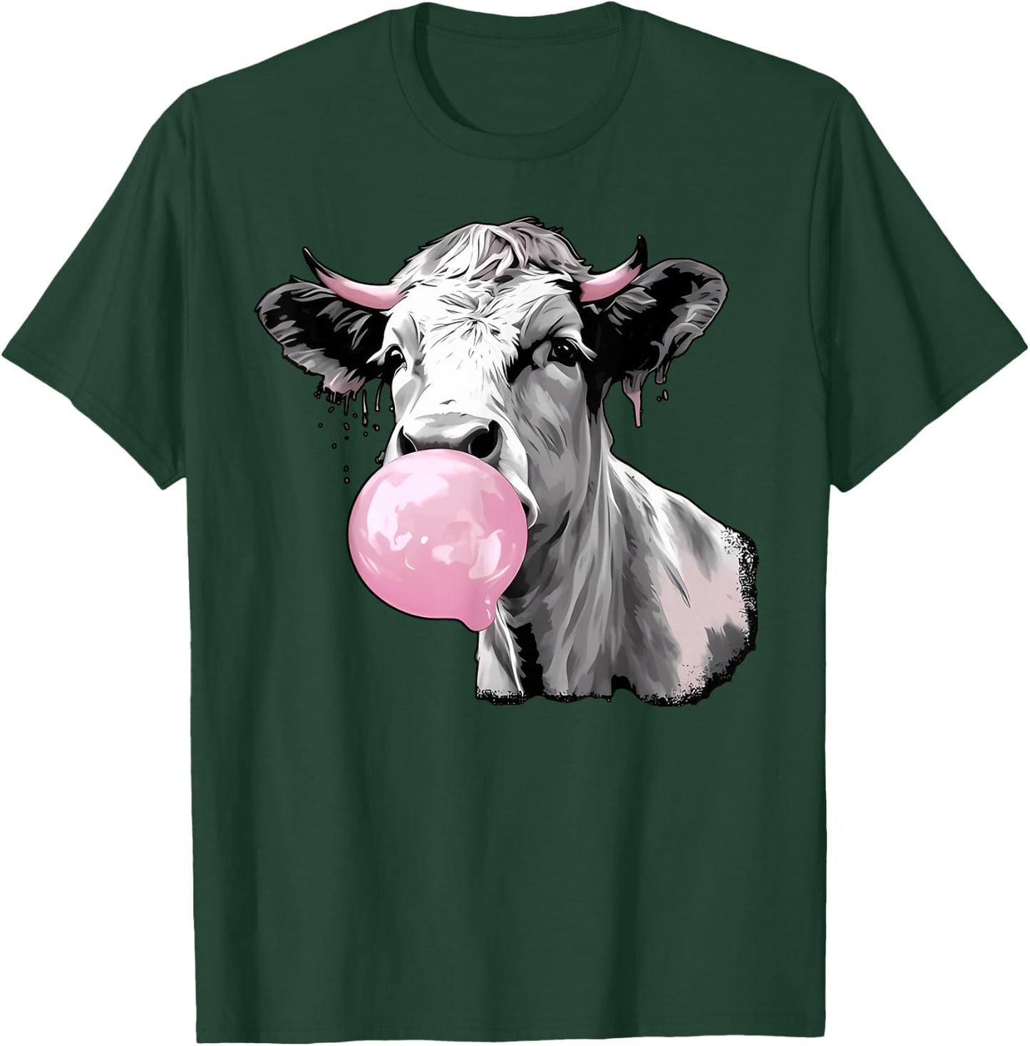 Cow Blowing Bubble Gum Cow Lovers Owners Farmers T-Shirt - T-Shirt | Forest