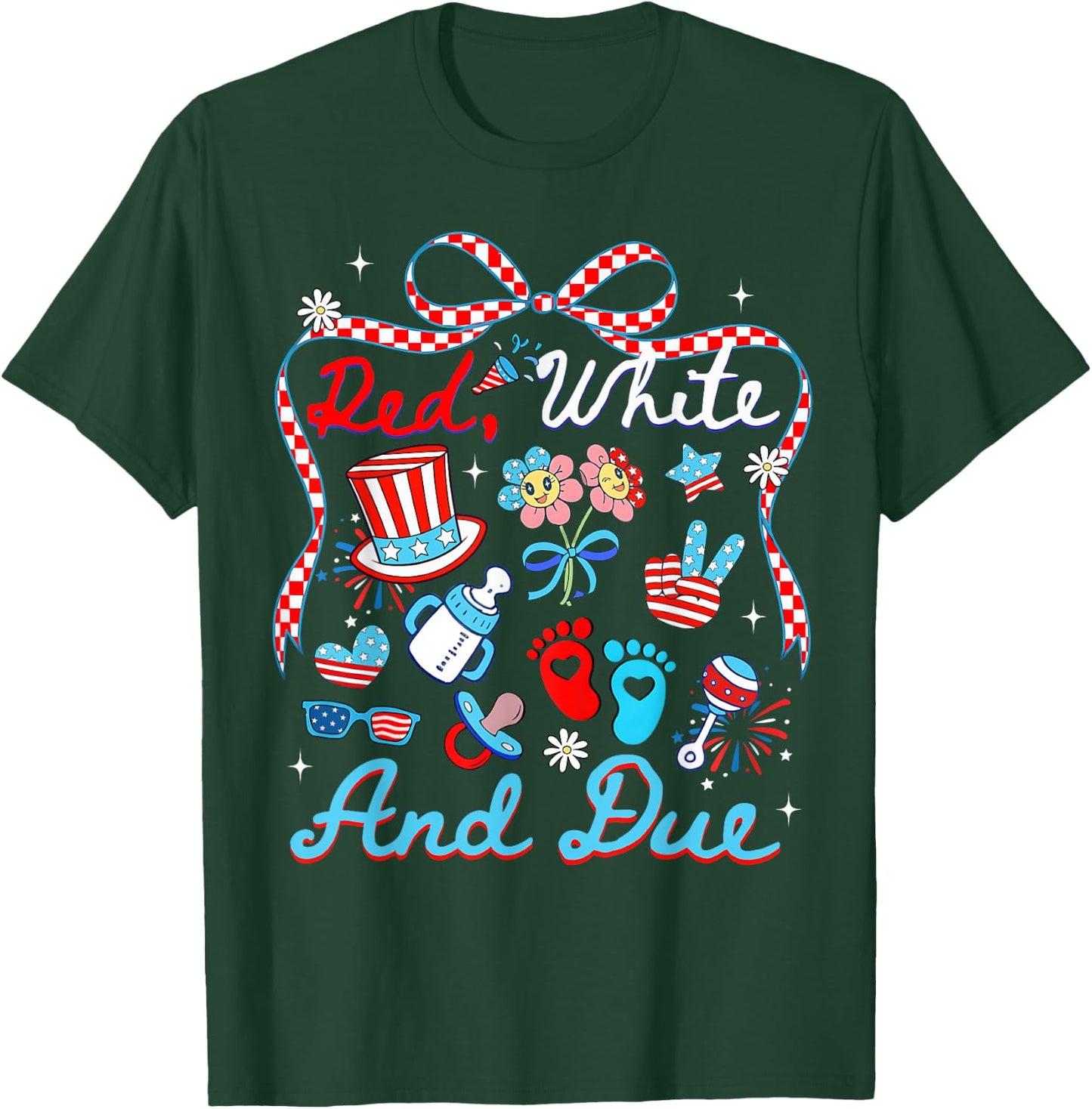 Cute Coquette Bow Pregnancy Reveal Red White Women T-Shirt - T-Shirt | Forest