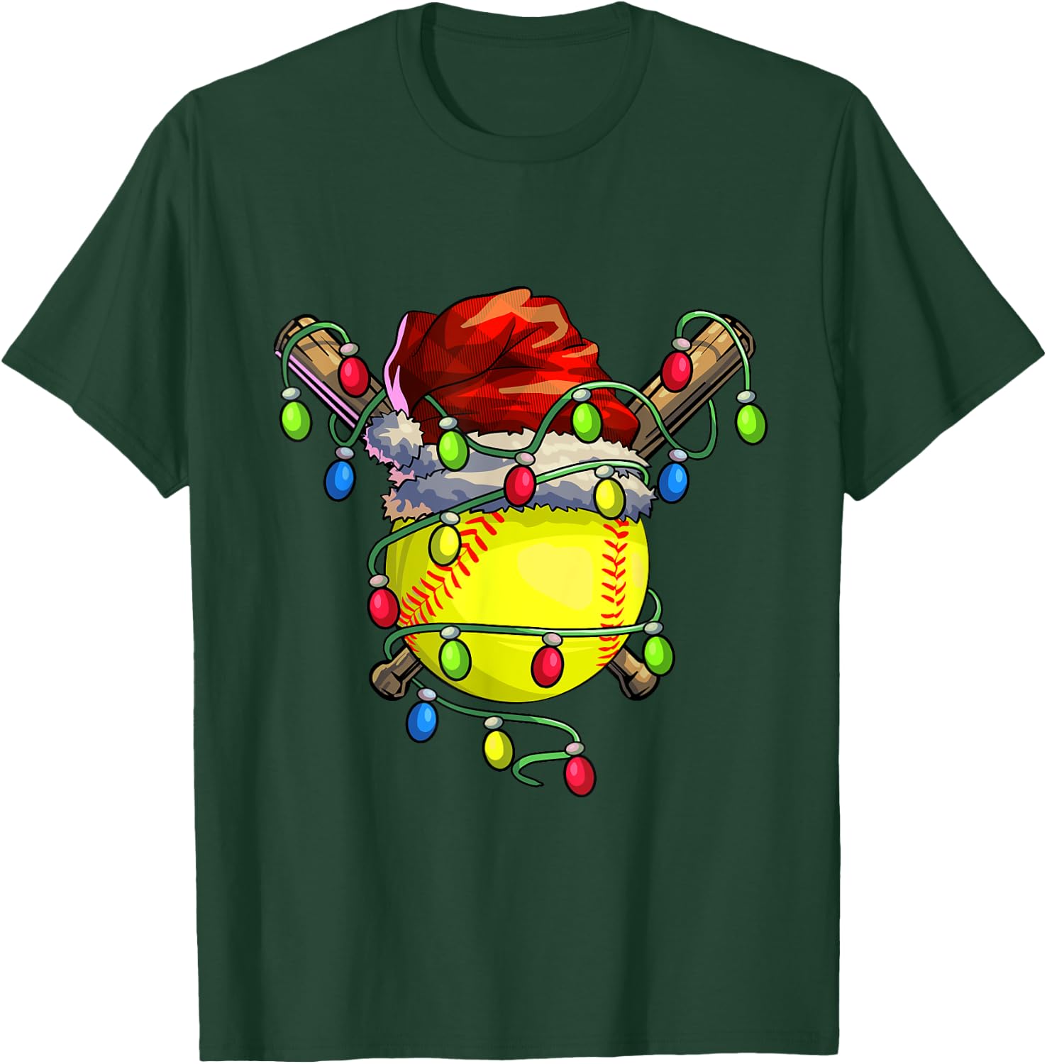 Christmas Softball Xmas Christmas Lights Softball Player T-Shirt - T-Shirt | Forest