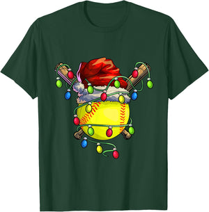 Christmas Softball Xmas Christmas Lights Softball Player T-Shirt - T-Shirt | Forest