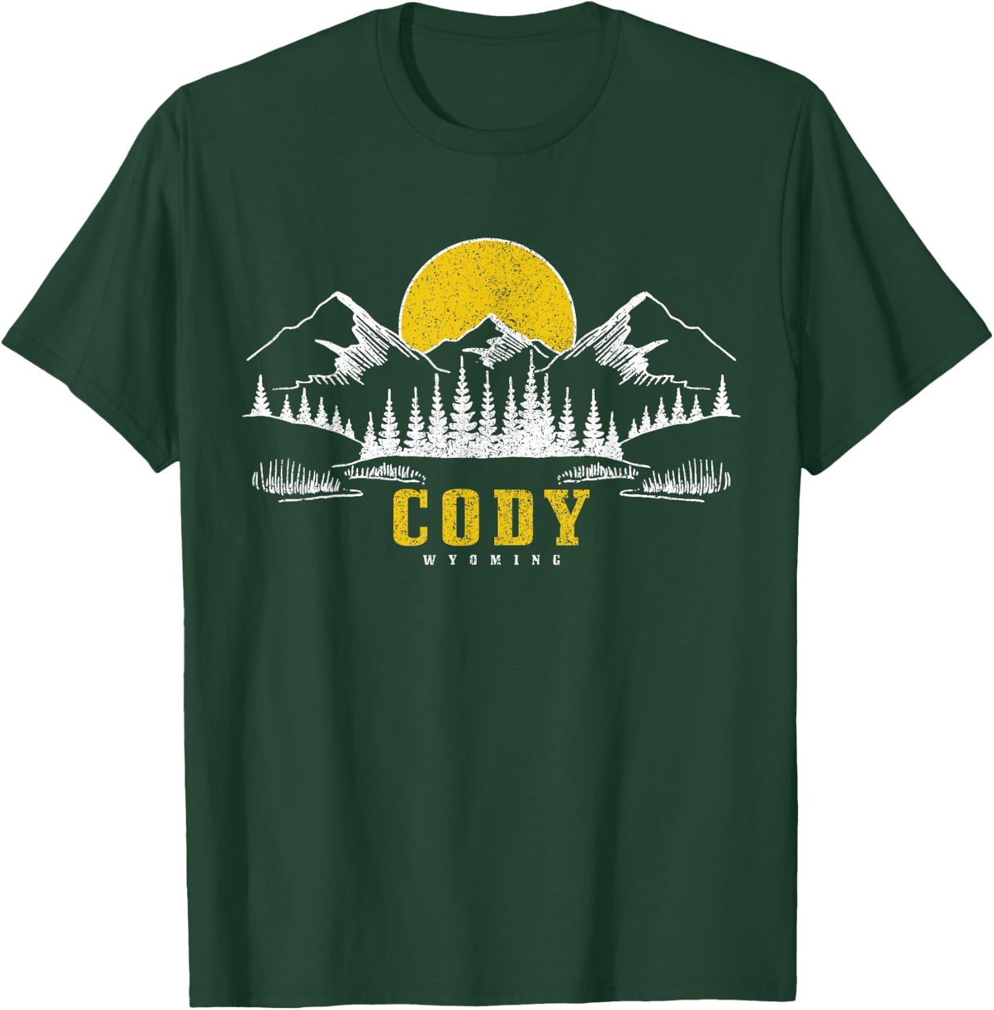 Cody Wyoming Vintage Mountains Sunset Hiking Camping Nature T-Shirt - T-Shirt | Forest