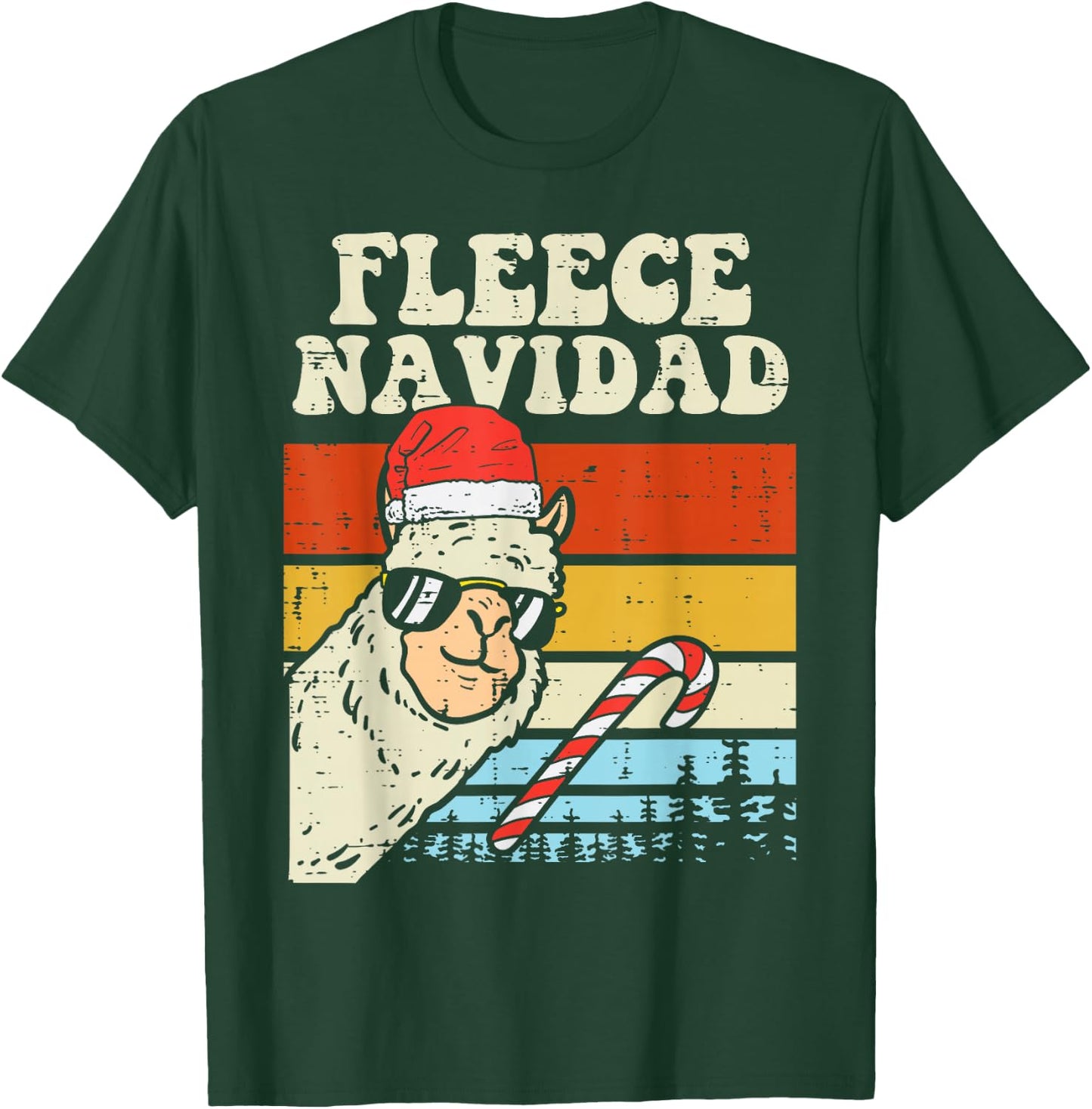 Santa Llama Fleece Navidad Alpaca Christmas Xmas T-Shirt - T-Shirt | Forest