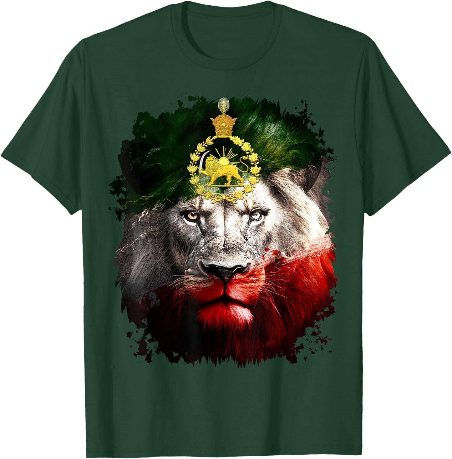 Iranian Flag Gold Lion Head T-Shirt - T-Shirt | Forest