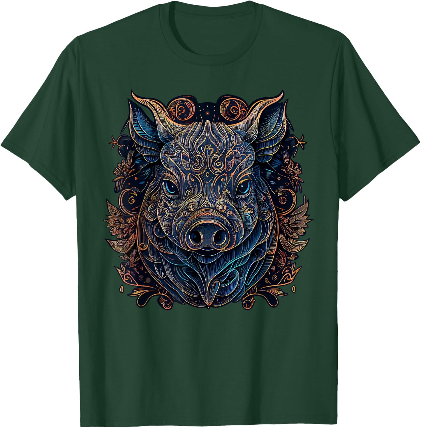 Chinese Zodiac Symbol Boar Animal Pig Astrology , Kids, -Adults, Short Sleeve, Black, Small, Classic Fit, Modern, Graphic, T Back, Cotton 60%, Polyester 40% T-Shirt - T-Shirt | Forest