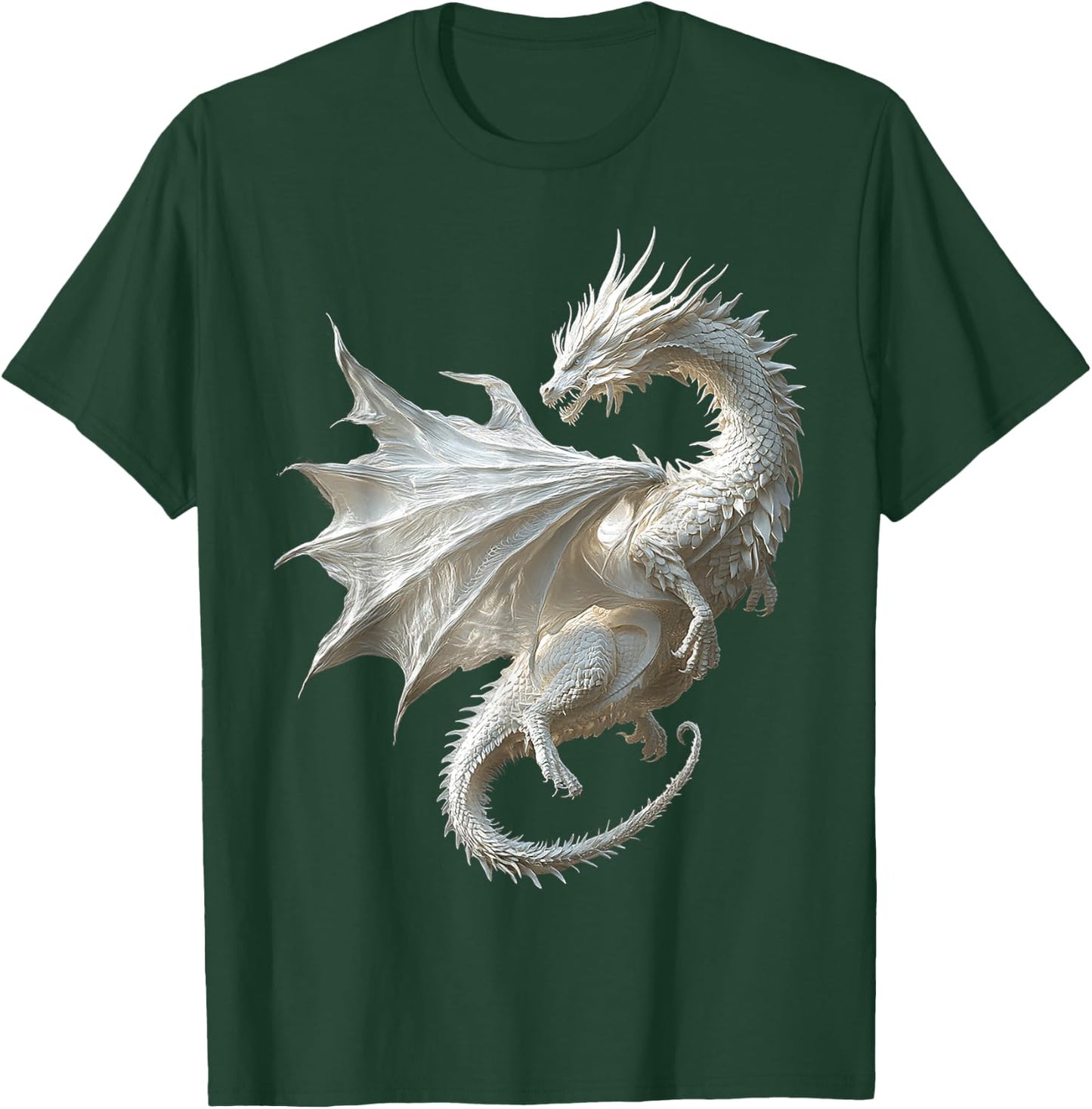 Mythical illustration of the white dragon , Black, S T-Shirt - T-Shirt | Forest