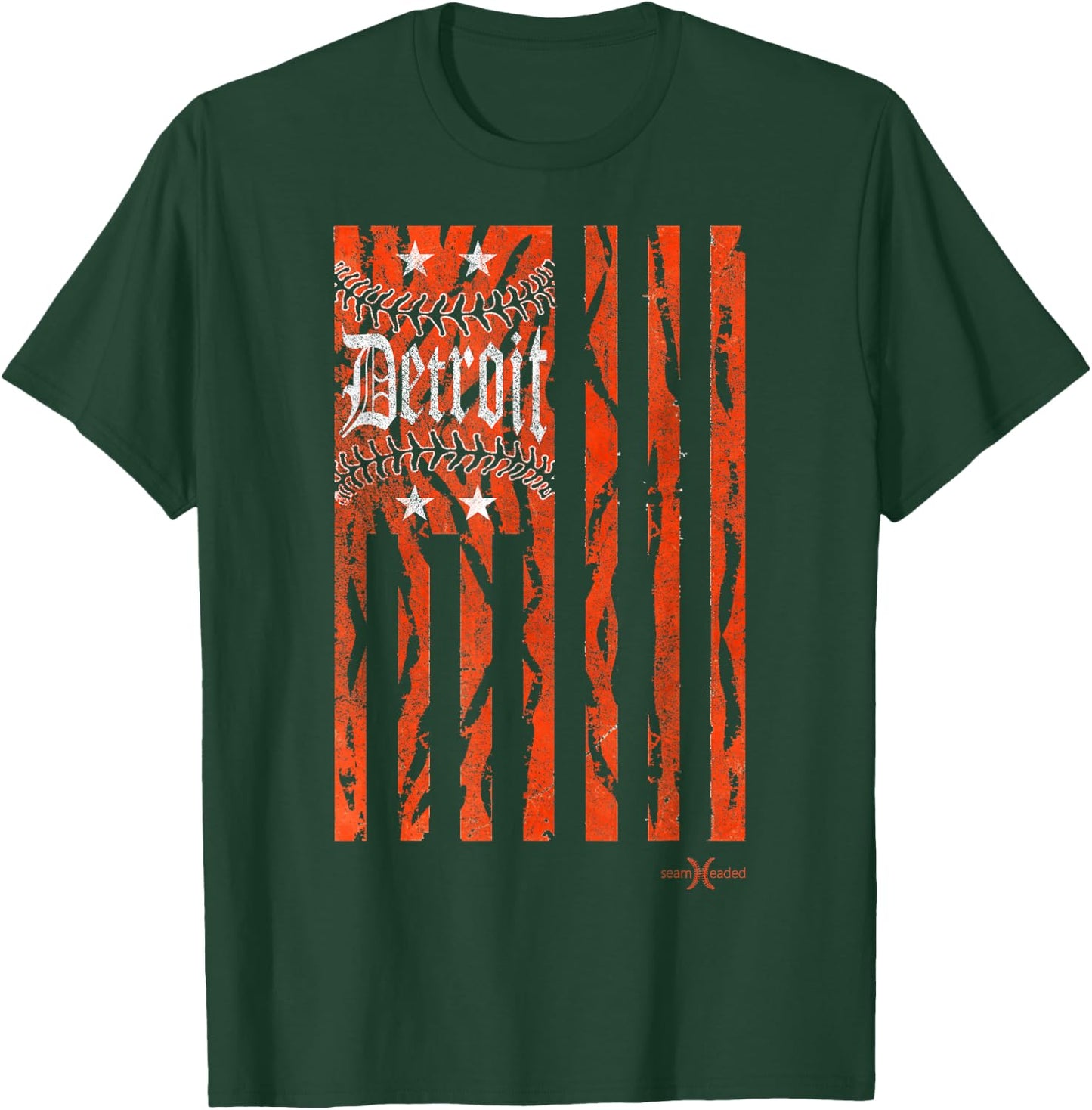 Vintage Detroit Baseball Flag with Tiger Stripes T-Shirt - T-Shirt | Forest