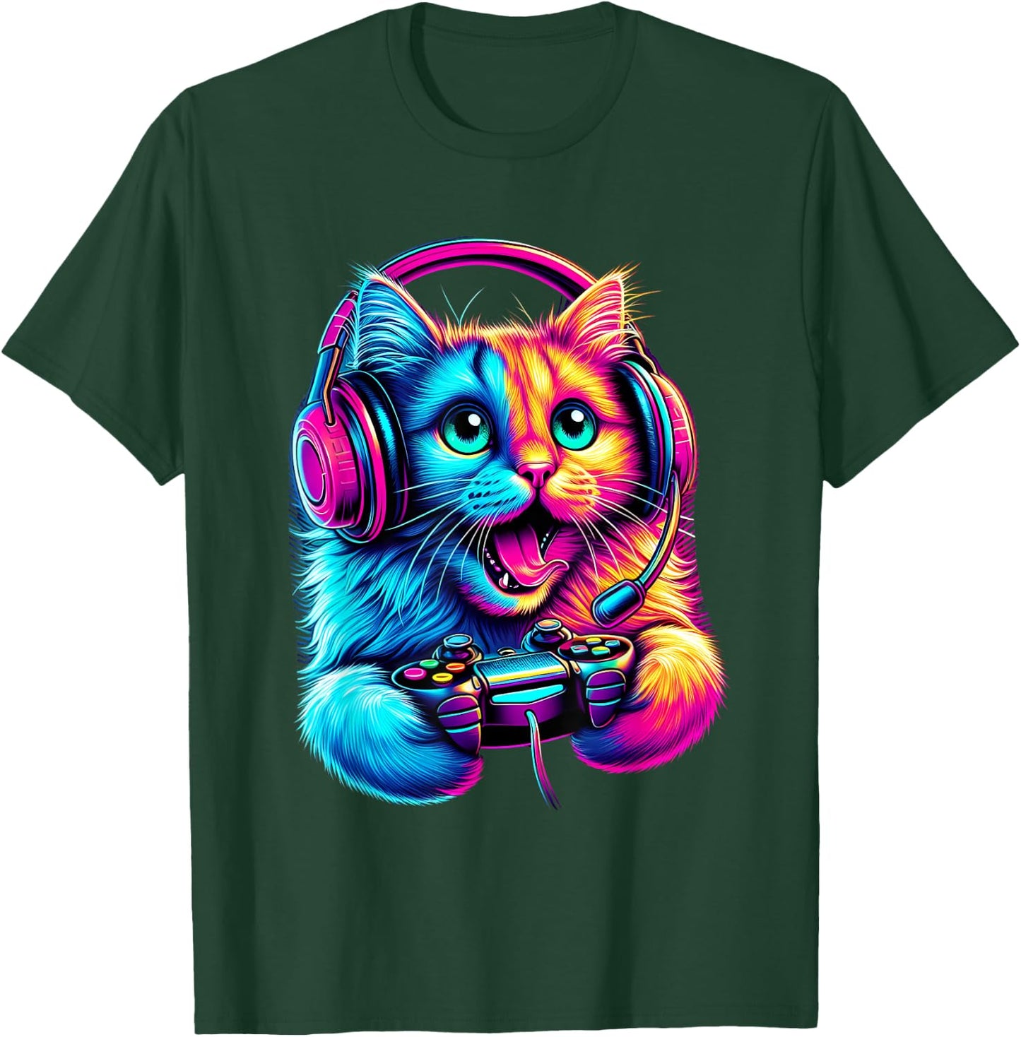 Cat Gaming Kitten Video Game Lover Nerd Gamer Kids T-Shirt - T-Shirt | Forest