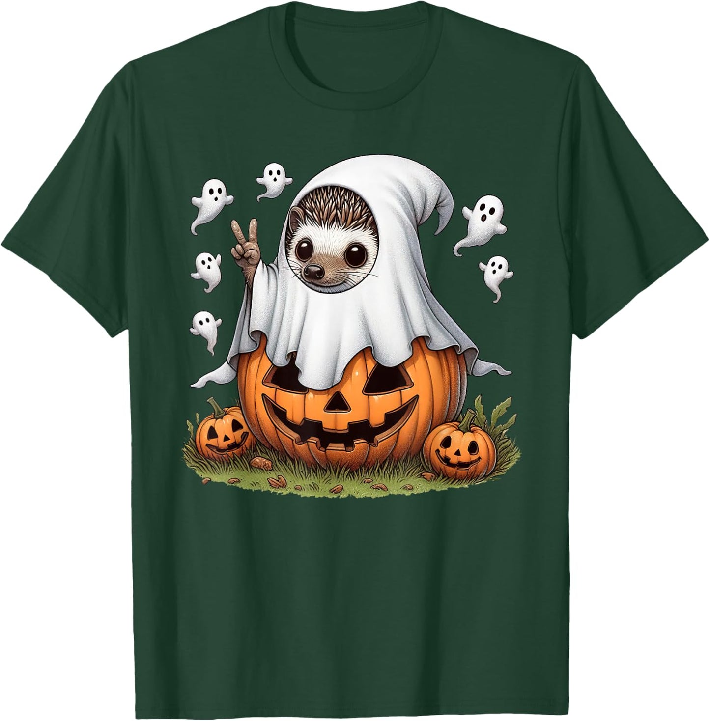 Funny Hedgehog Boo Halloween Ghost Kids T-Shirt - T-Shirt | Forest