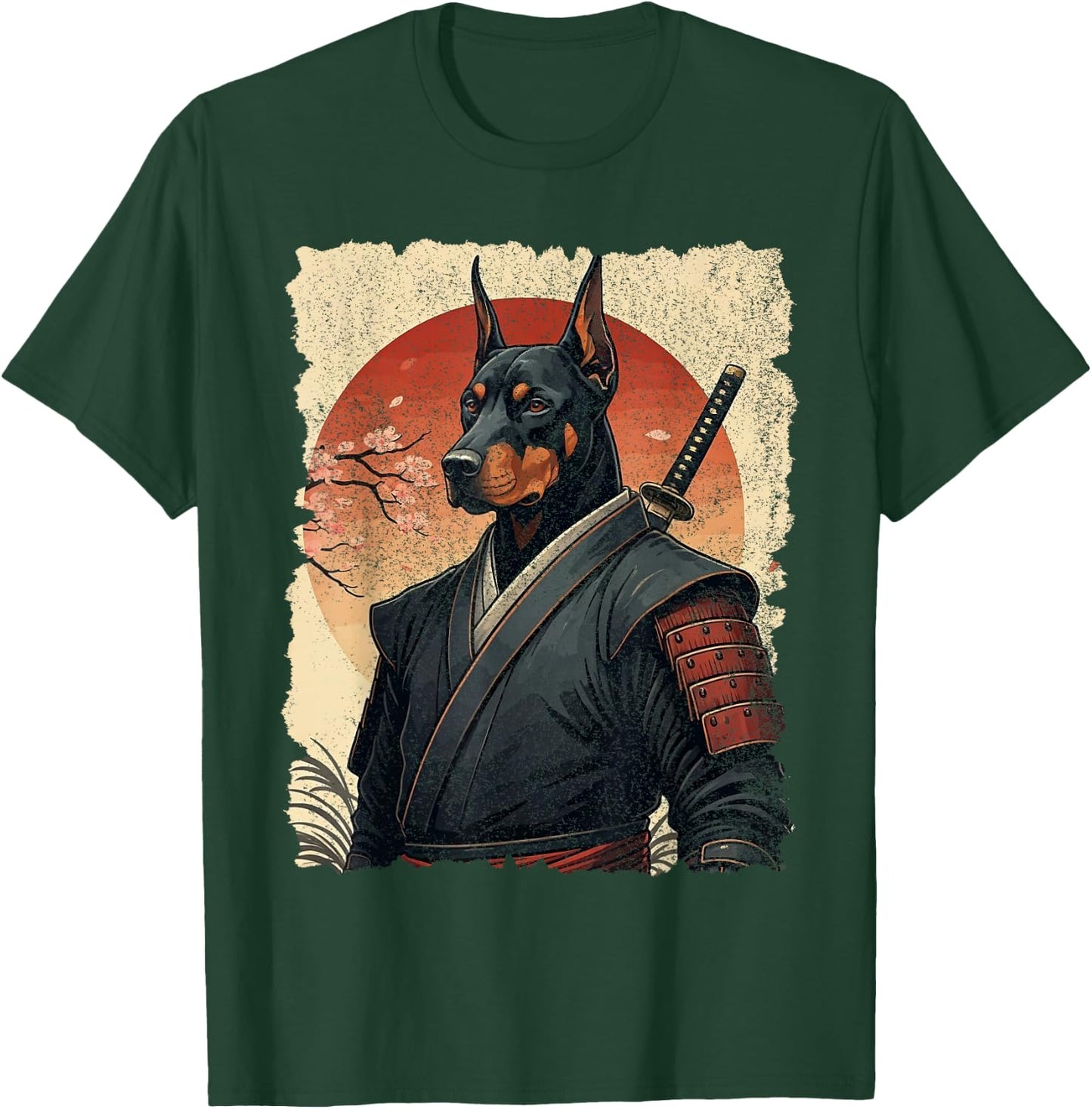 Ninja Doberman Samurai Warrior Katana Japanese Art T-Shirt - T-Shirt | Forest