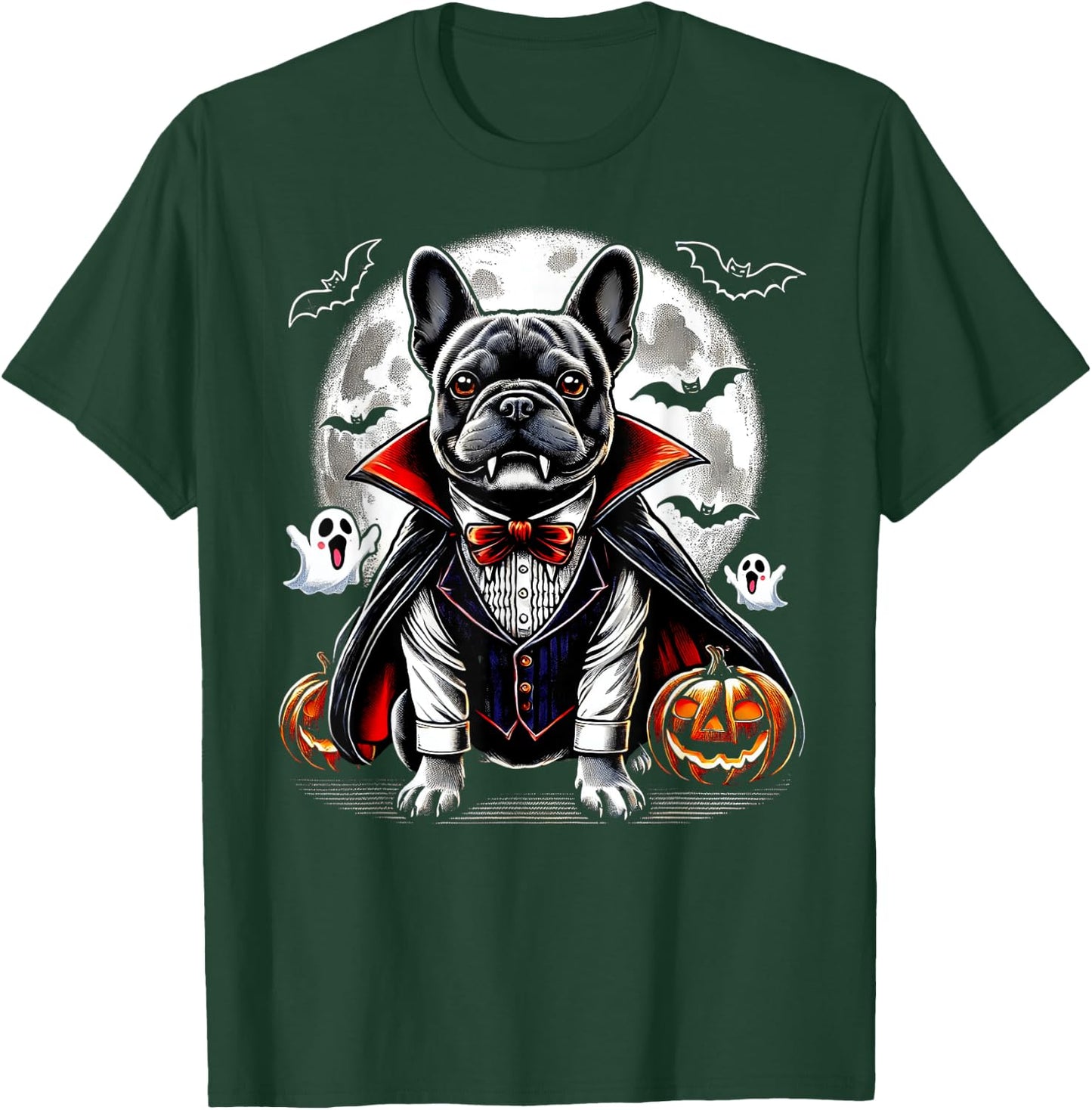 Spooky French Bulldog Halloween Vampire Pumpkin Ghosts Puppy Men Women Kids T-Shirt - T-Shirt | Forest