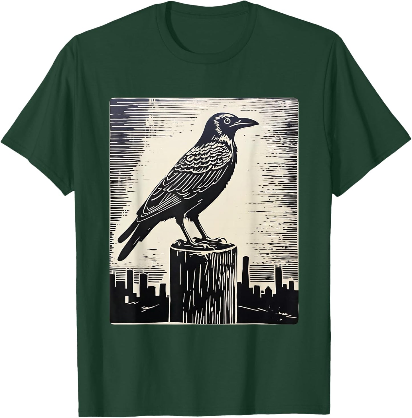 Crow in Linocut Raven Viking Crows Norse Mythology T-Shirt - T-Shirt | Forest
