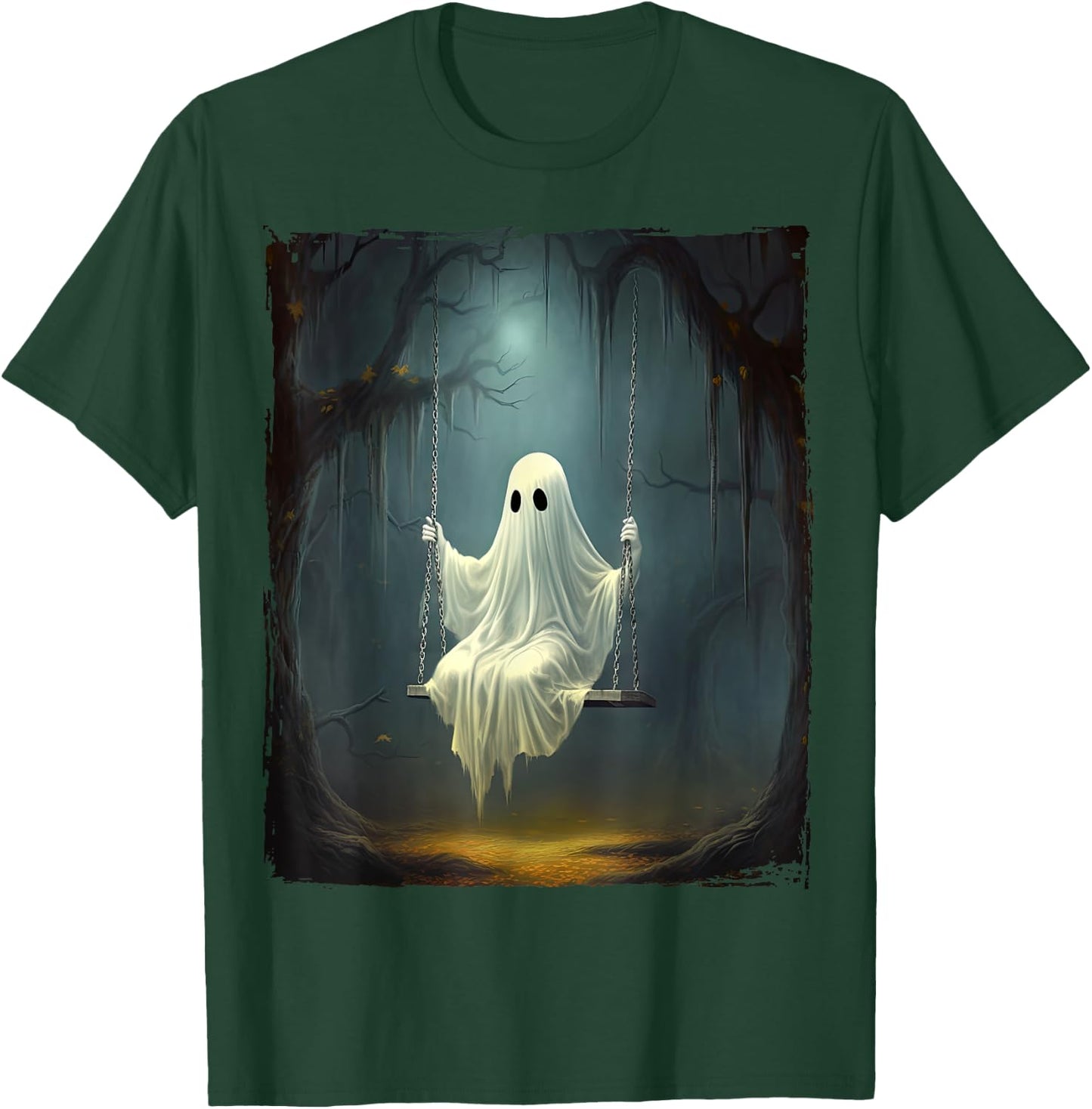 Vintage Floral Ghost On Swing In Forest Spooky Halloween T-Shirt - T-Shirt | Forest