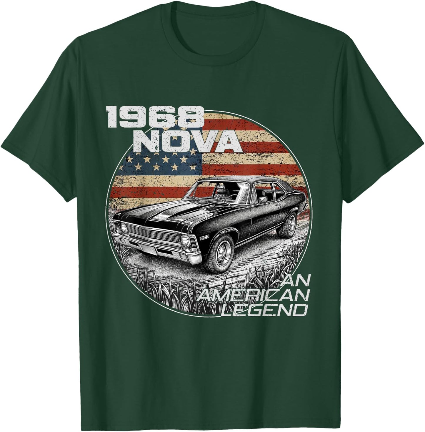 1968 68 Nova Silhouette Muscle Car American Flag T-Shirt - T-Shirt | Forest