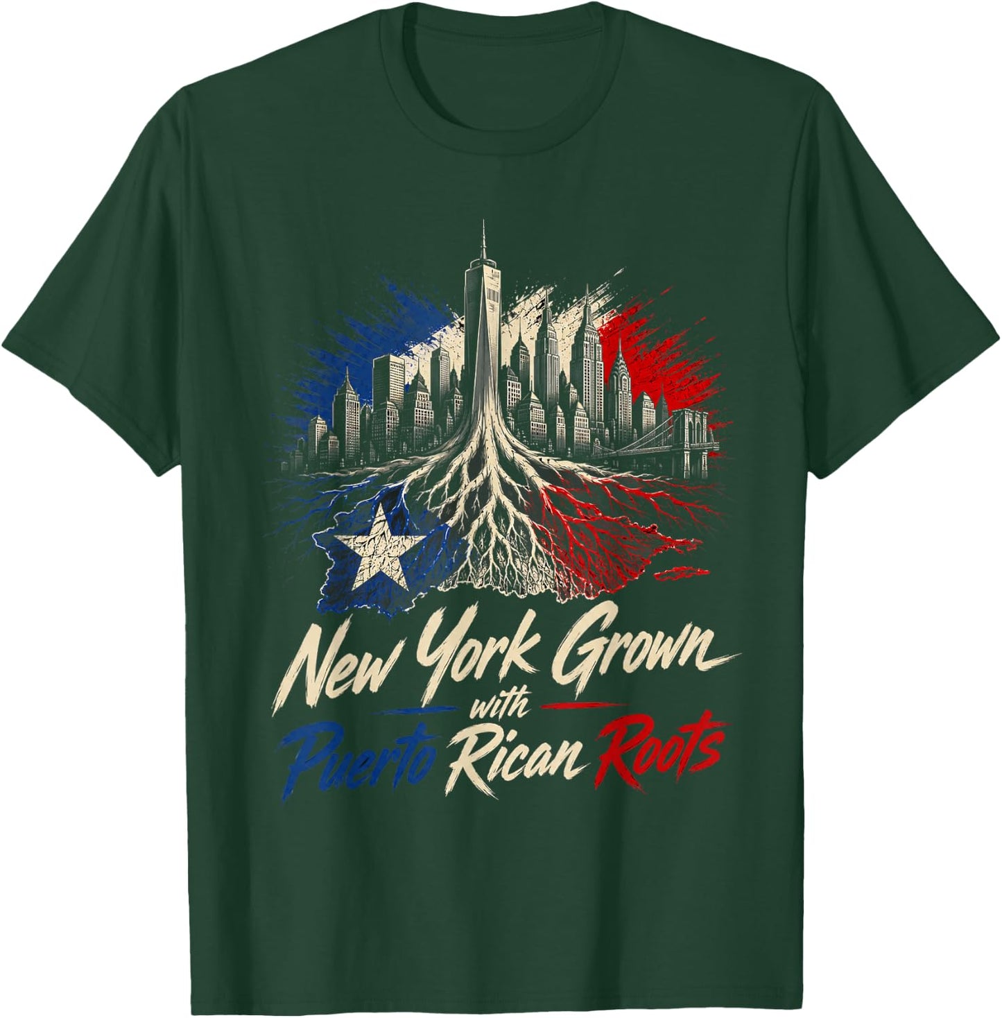 New York Grown with Puerto Rican Roots - Boricua Pride Art T-Shirt - T-Shirt | Forest