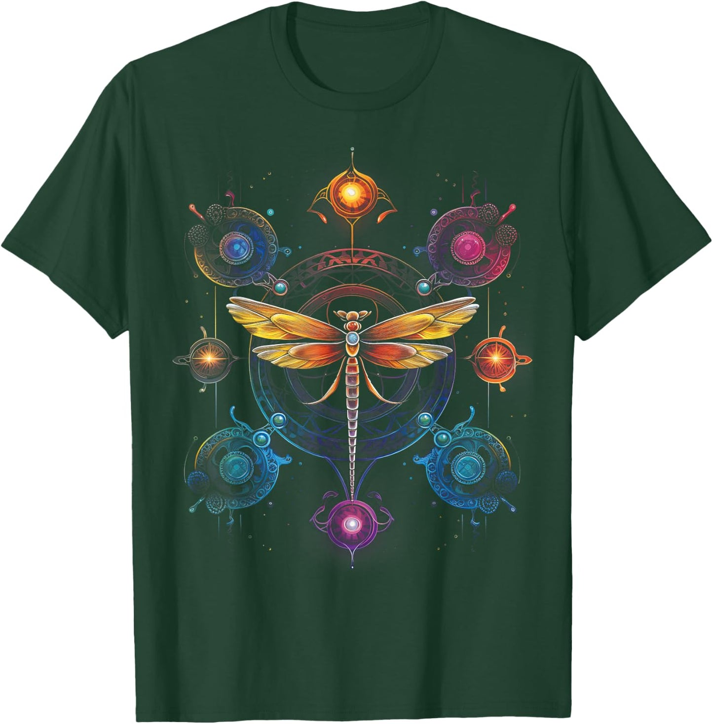 Dragonflies Dragonfly Art Mandala Chakra Spirituality T-Shirt - T-Shirt | Forest