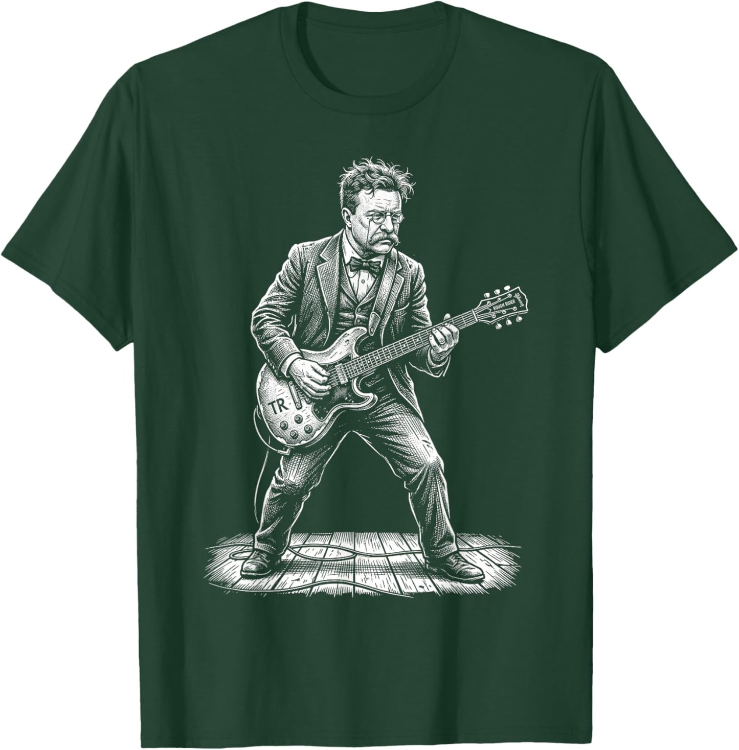 Theodore Roosevelt Rockstar President Electric Guitar Art T-Shirt - T-Shirt | Forest