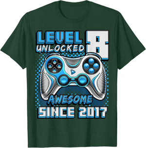 8th Birthday Boy Level 8 Gamer 8 Year Video Game Party T-Shirt - T-Shirt | Forest