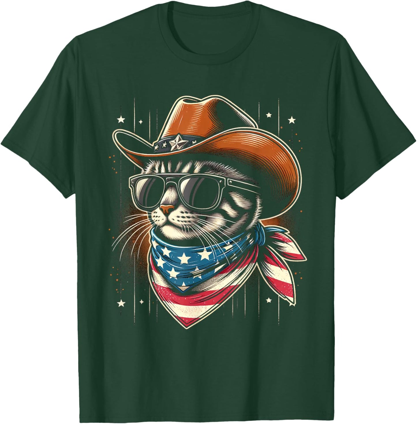 Funny Patriotic Cowboy Cat 4th of July Women Kids T-Shirt - T-Shirt | Forest
