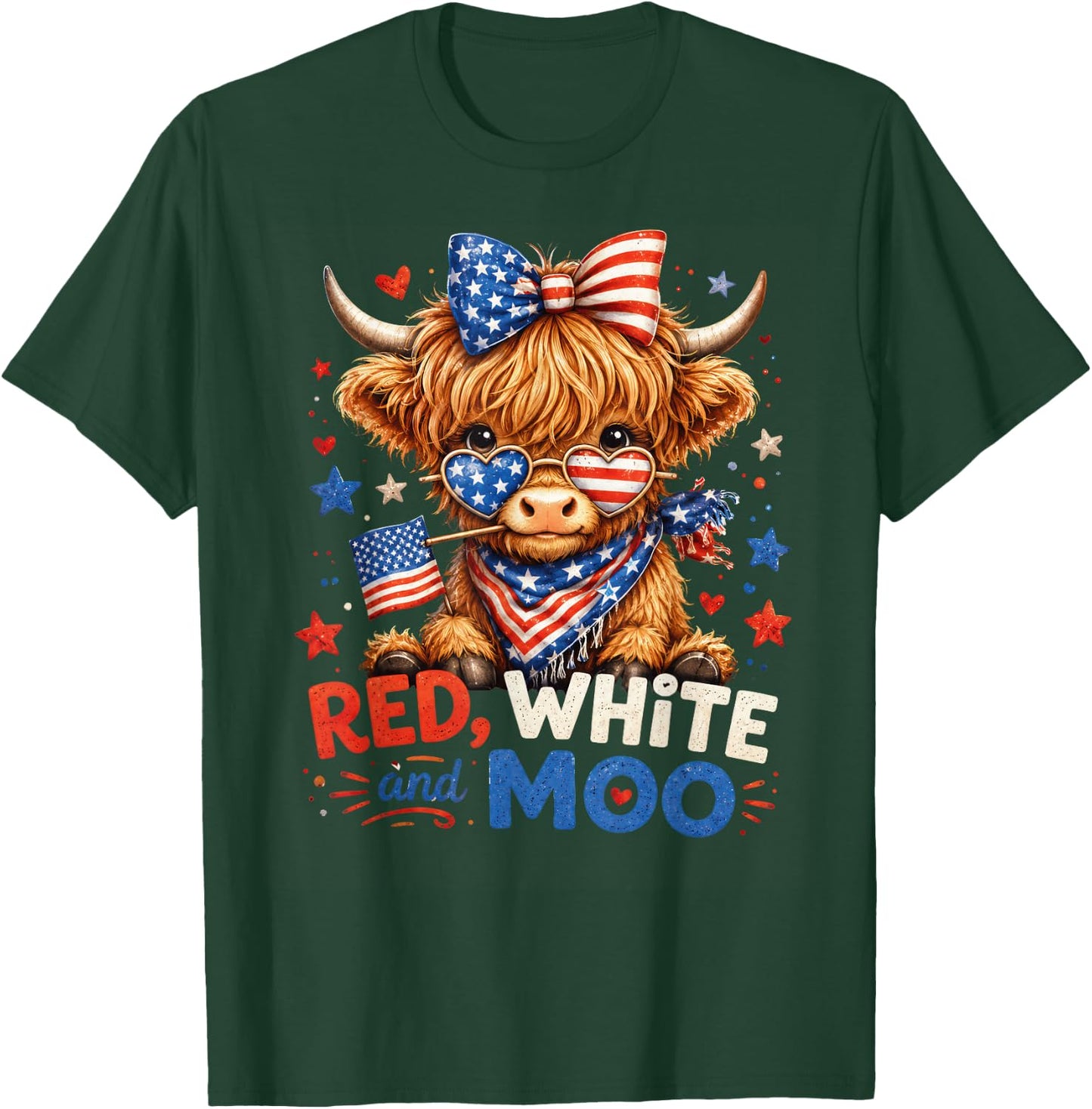 Red White and Moo Cow Shirt 4th of July 250 Years Patriotic T-Shirt - T-Shirt | Forest