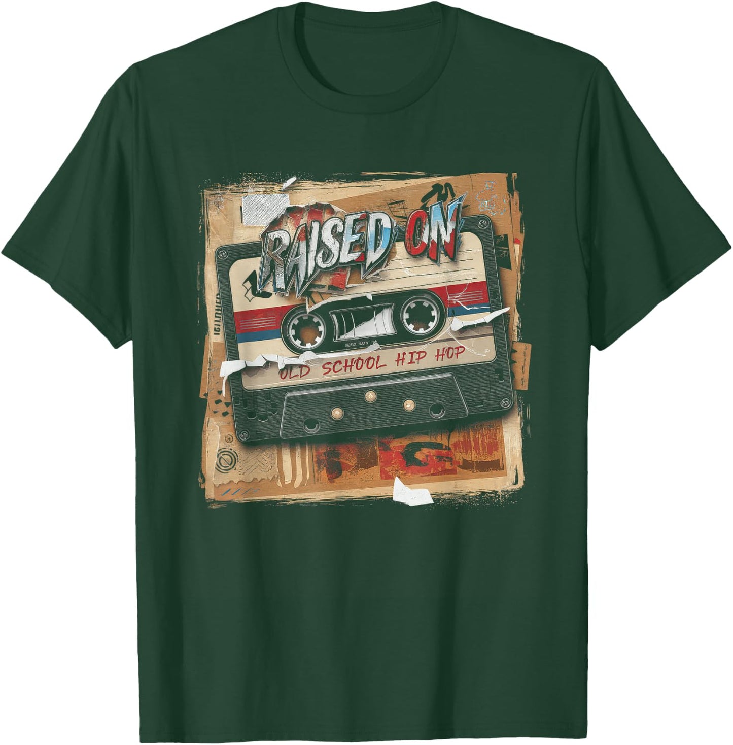RAISED ON OLD SCHOOL HIP HOP Cassette Graffiti Rap T-Shirt - T-Shirt | Forest