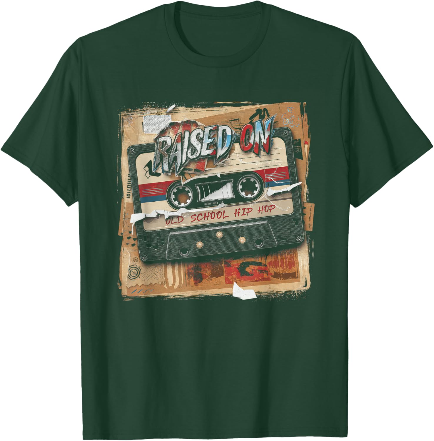 RAISED ON OLD SCHOOL HIP HOP Cassette Graffiti Rap T-Shirt - T-Shirt | Forest