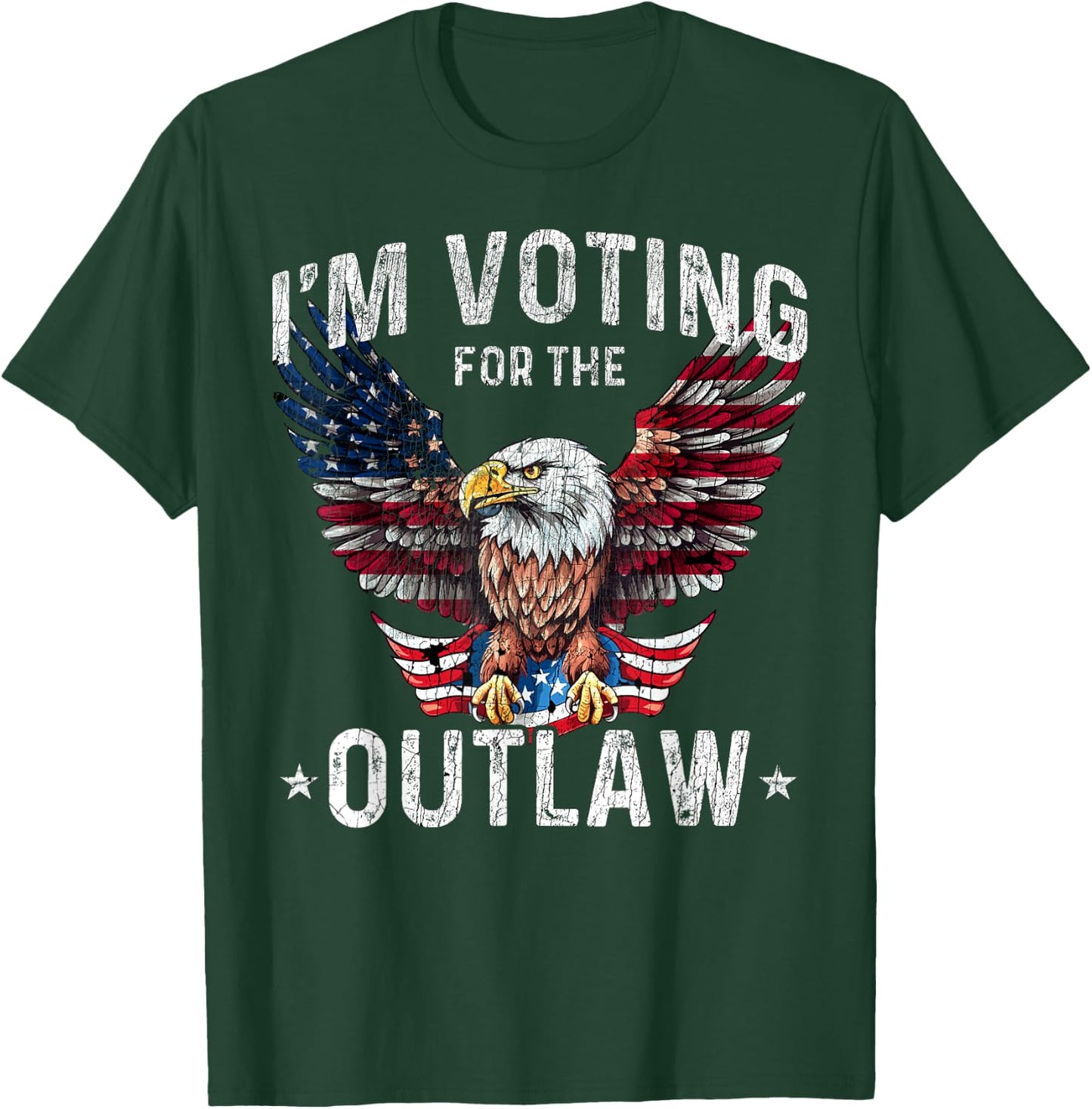 US Flag Eagle I'm Voting for The Outlaw Funny Pro Trump 2024 T-Shirt - T-Shirt | Forest