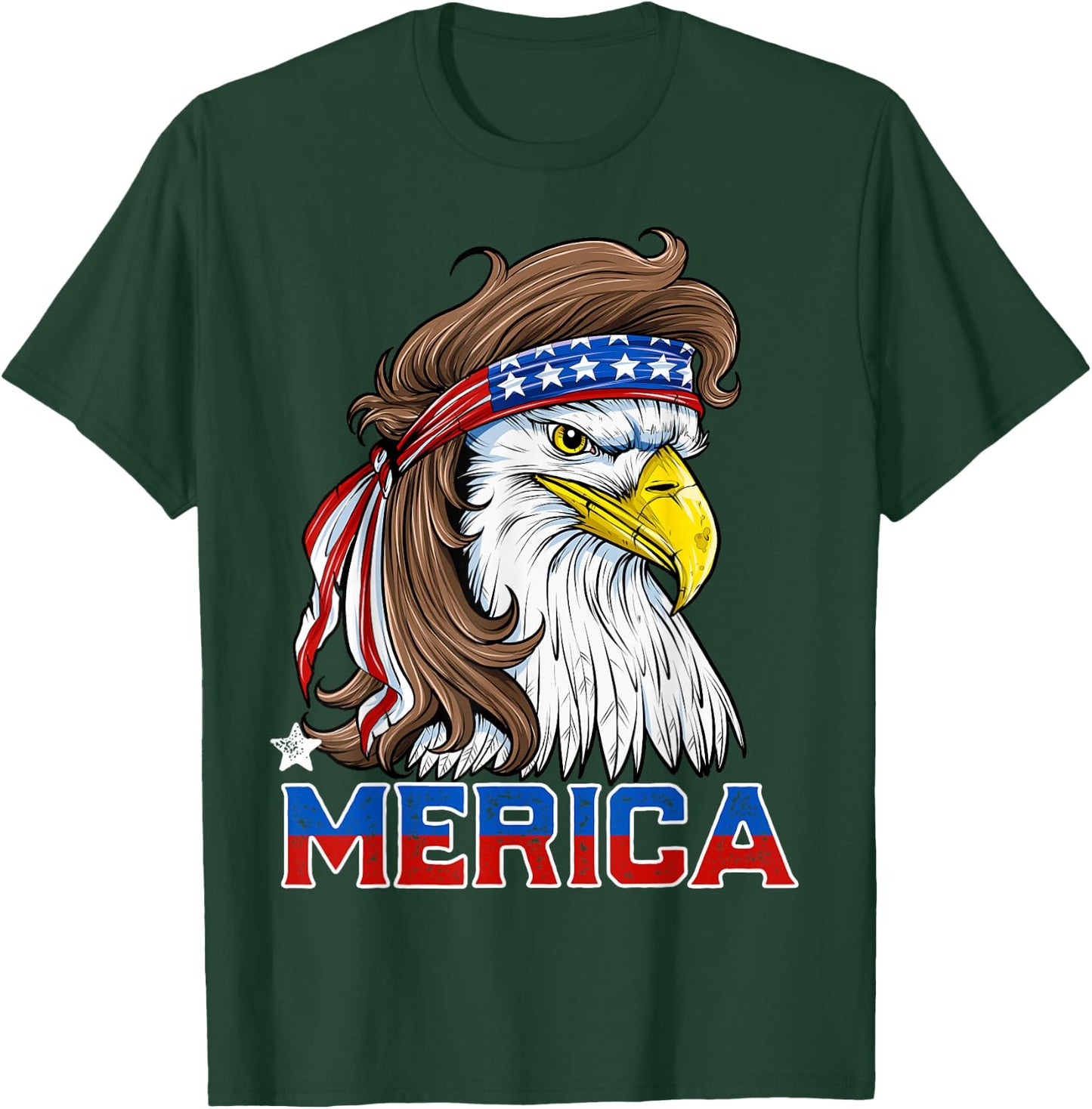 Merica Eagle Mullet 4th of July Men Women American Flag USA T-Shirt - T-Shirt | Forest