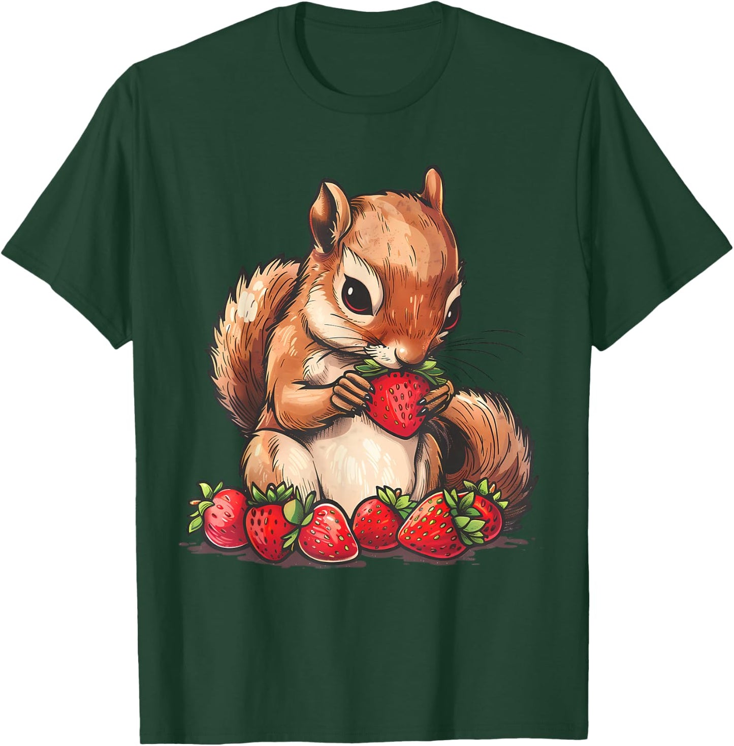Strawberry Squirrel Artwork Strawberry Fruit Cute Squirrel T-Shirt - T-Shirt | Forest