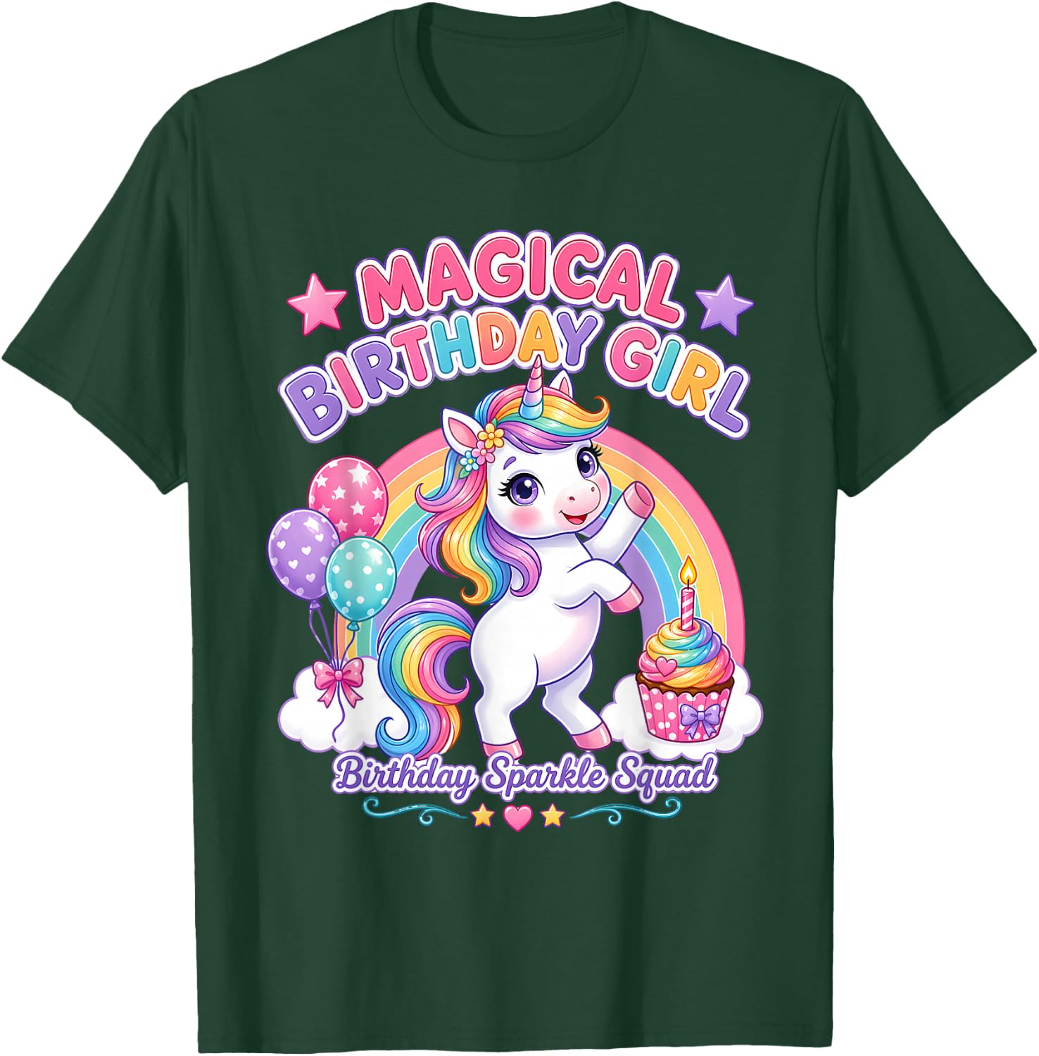 Rainbow Unicorn Birthday Girl Cupcake Party T-Shirt - T-Shirt | Forest
