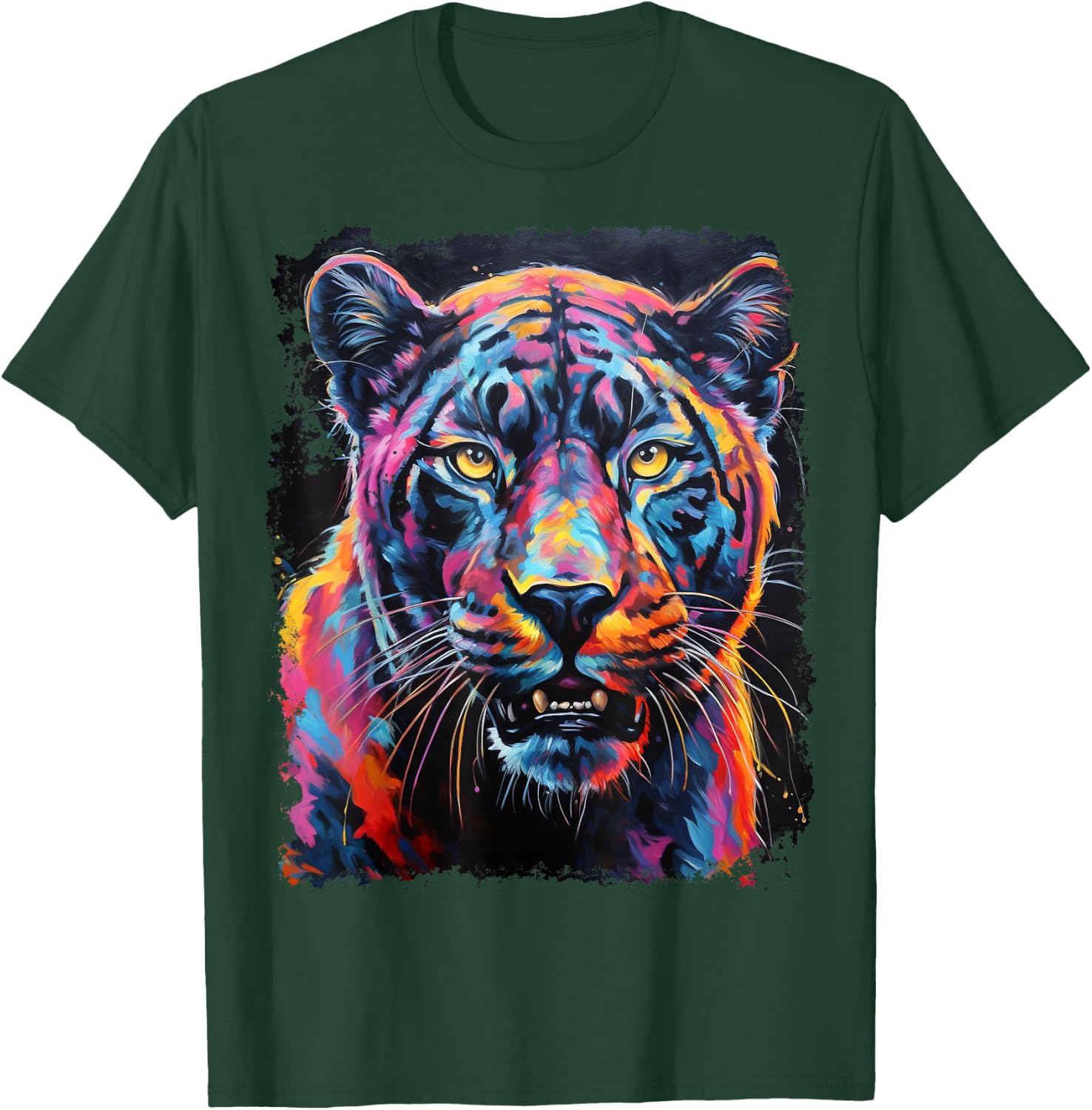 Pop Art Rainbow Panther Black T-Shirt - T-Shirt | Forest