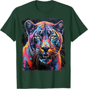 Pop Art Rainbow Panther Black T-Shirt - T-Shirt | Forest