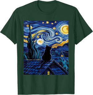 Cat Starry Night Van Gogh Cat Art Lover Funny Cat T-Shirt - T-Shirt | Forest