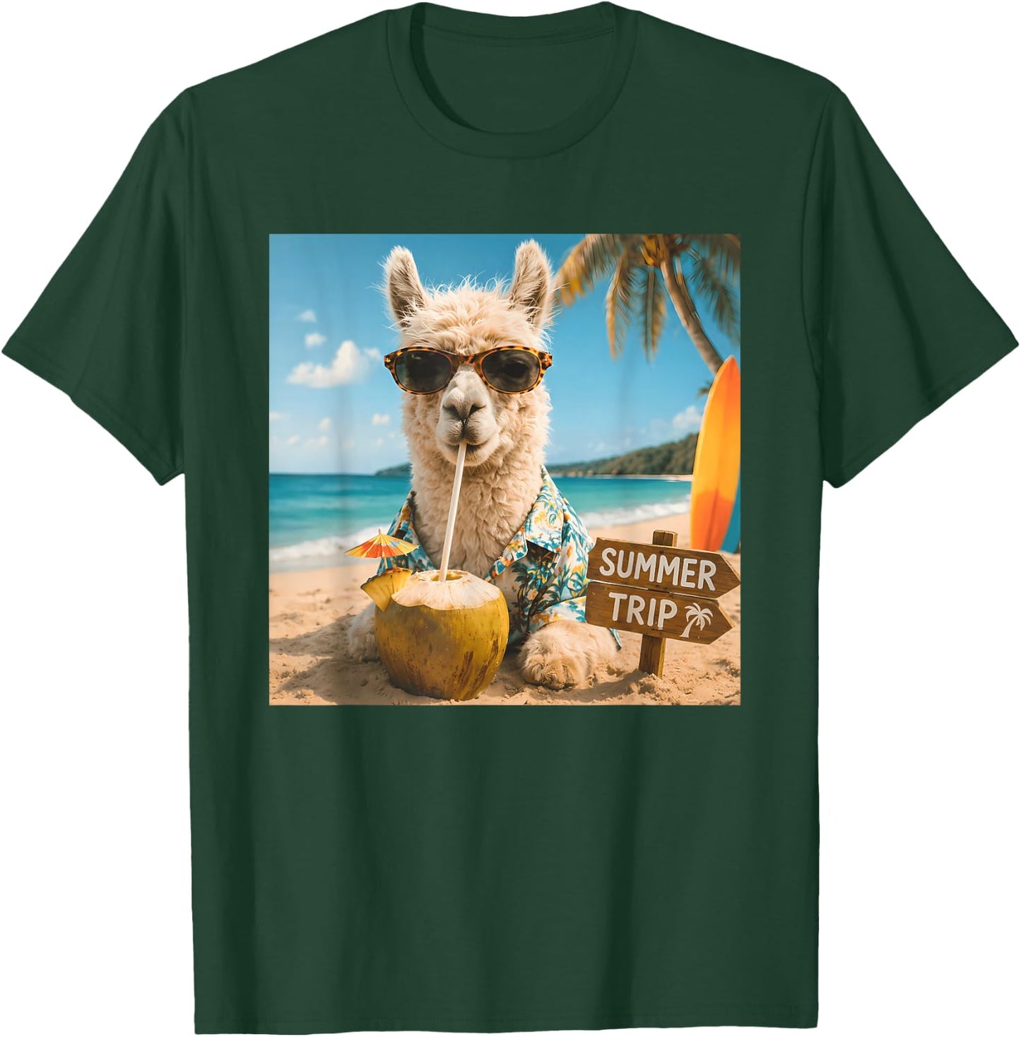 Funny Llama Summer Trip Beach Cruise Vacation Matching T-Shirt - T-Shirt | Forest