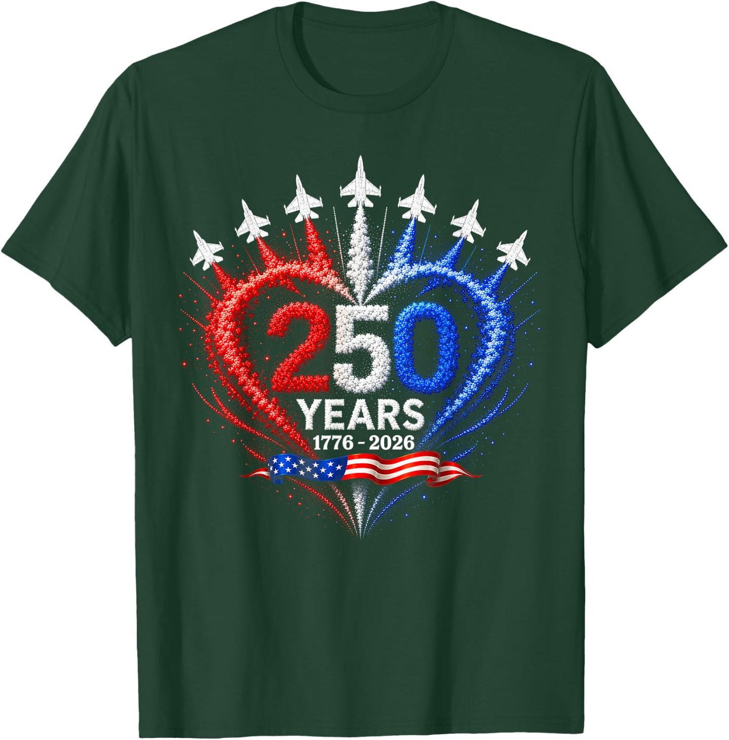 4th of July American Flag 250 Years of Freedom Heart Jets T-Shirt - T-Shirt | Forest