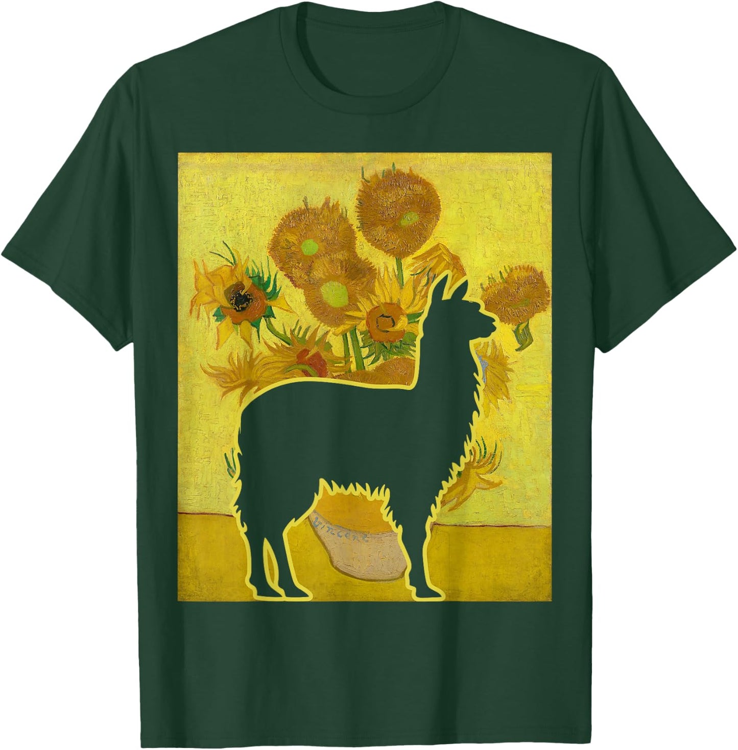 Llama Sunflowers Alpaca Van Gogh Llama Painting T-Shirt - T-Shirt | Forest