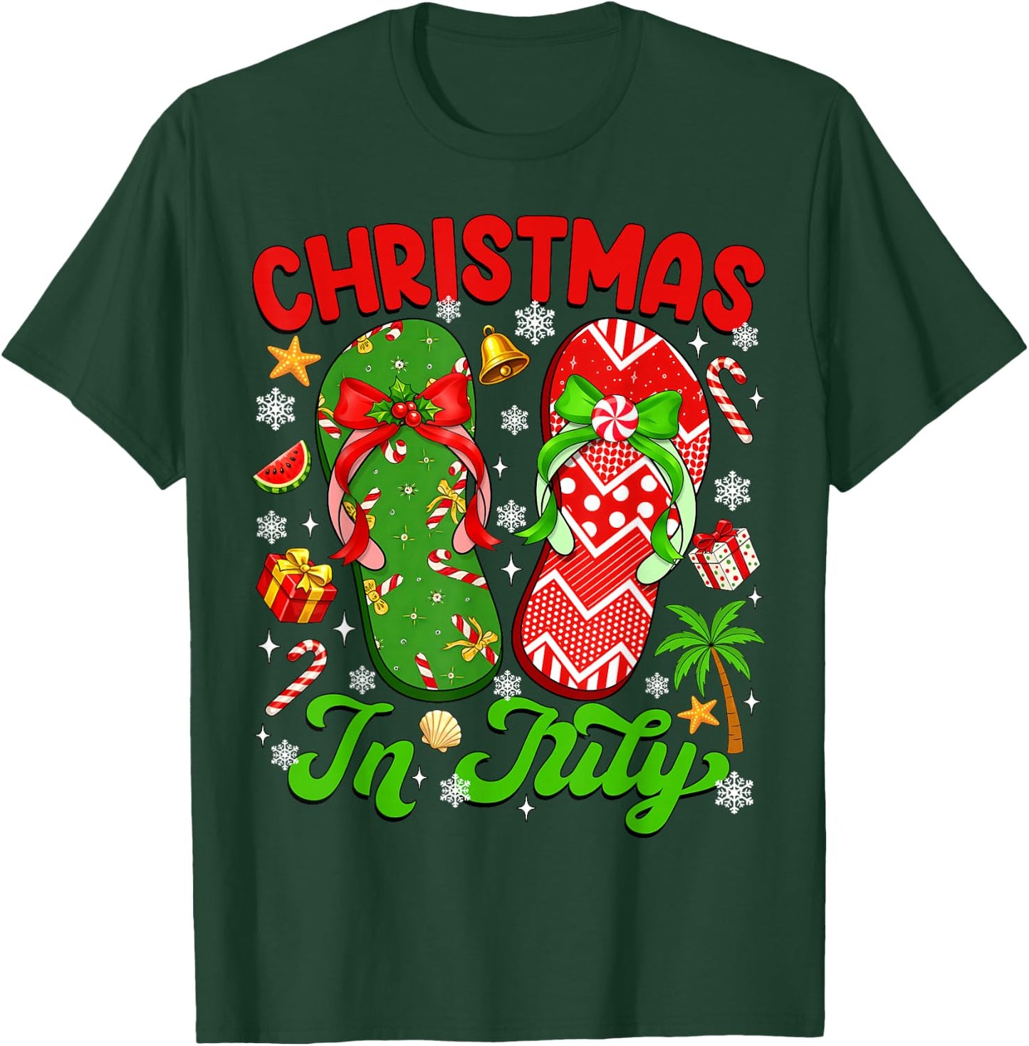 Christmas in July Flip Flops Xmas Summer Beach Vacation Kid T-Shirt - T-Shirt | Forest