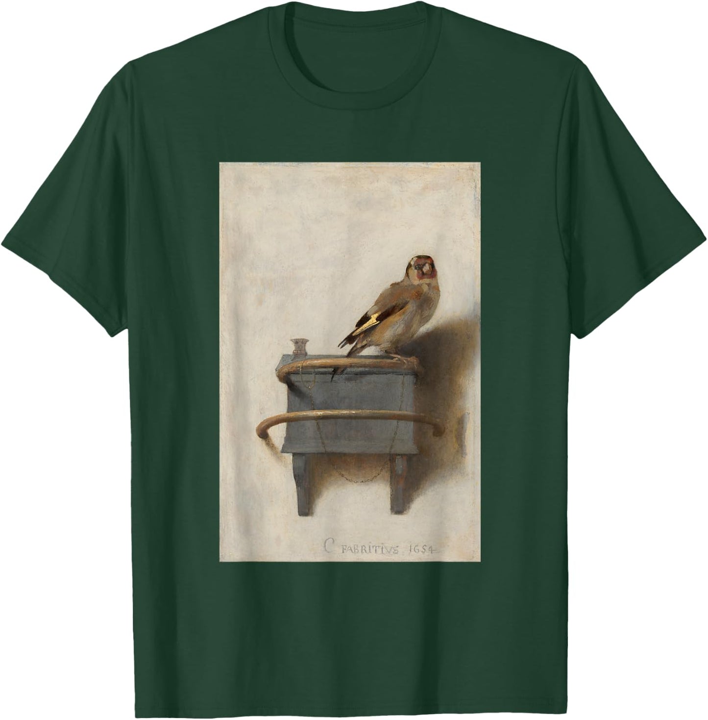 The Goldfinch by Carel Fabritius Bird Painting Fine Art T-Shirt - T-Shirt | Forest