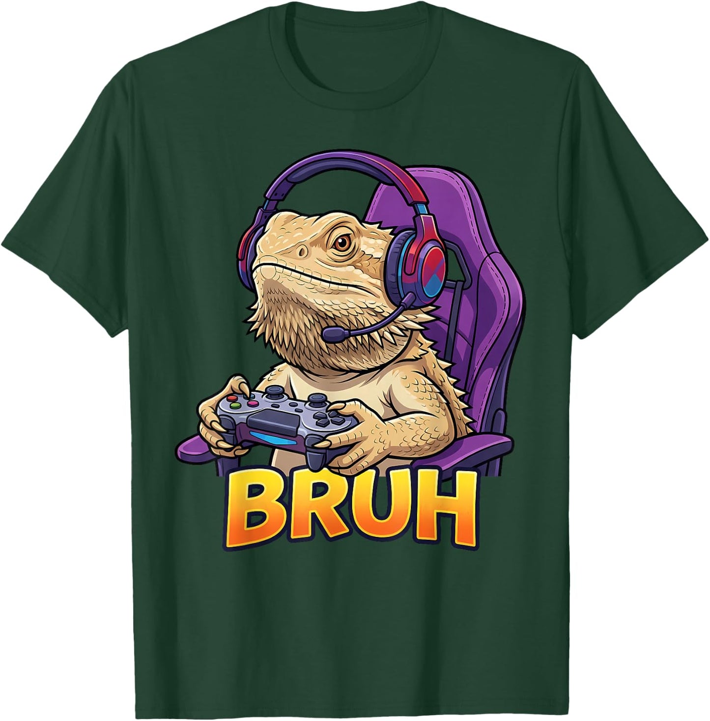 Funny Bearded Dragon Gamer Bruh Meme Controller Gaming Boys T-Shirt - T-Shirt | Forest