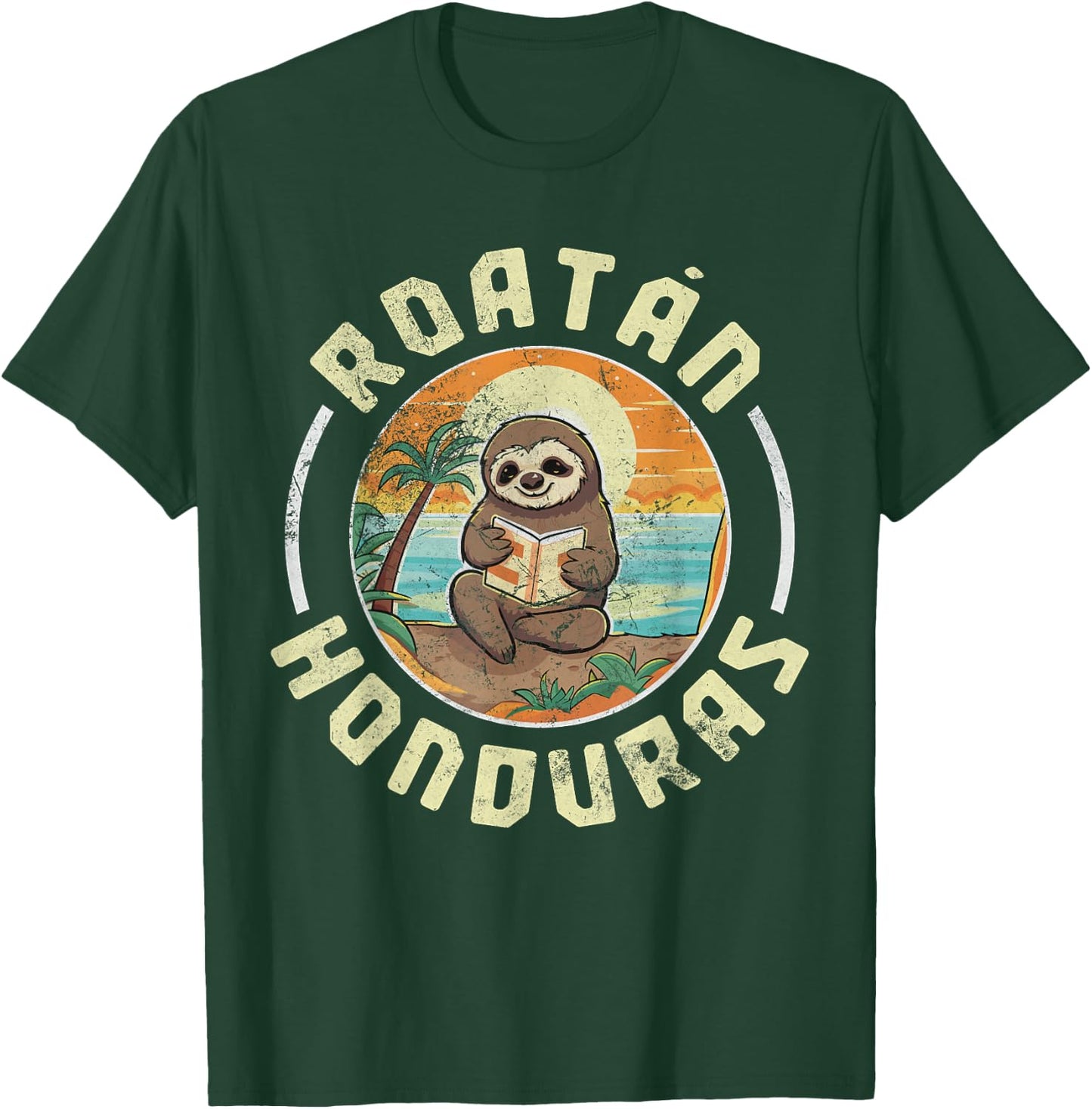 Roatan Honduras Vacation Sloth Beach Summer Distressed T-Shirt - T-Shirt | Forest