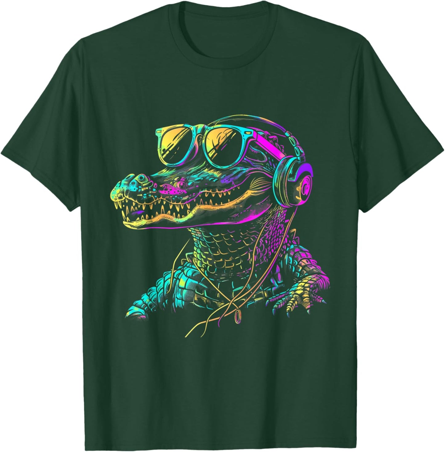 Alligator Headphones Music DJ Gator Crocodile Reptile Funny T-Shirt - T-Shirt | Forest