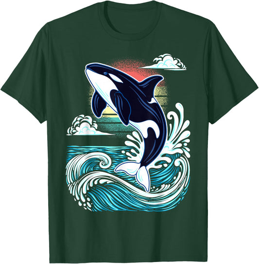Orca Ocean Wildlife Illustration - Marine Mammal Graphic T-Shirt - T-Shirt | Forest