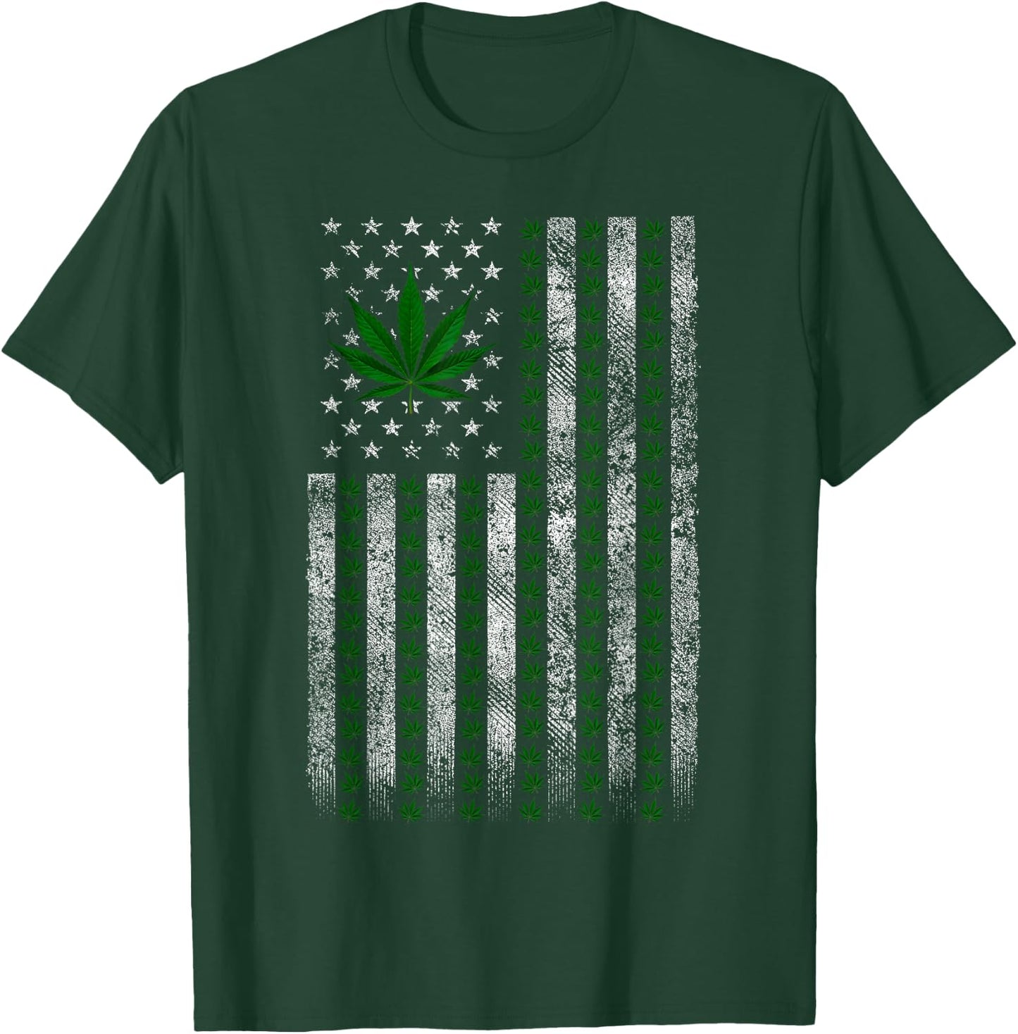 Cannabis Leaf American Flag American Flag Art Cannabis T-Shirt - T-Shirt | Forest