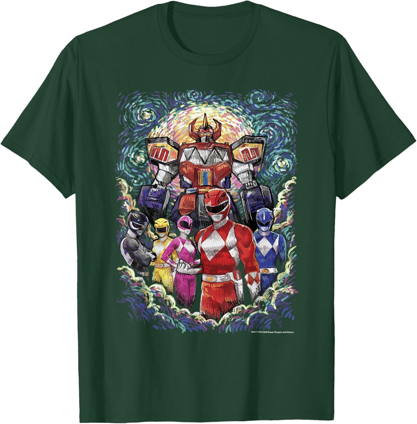 Power Rangers Mighty Morphin' Megazord Starry Night Poster T-Shirt - T-Shirt | Forest