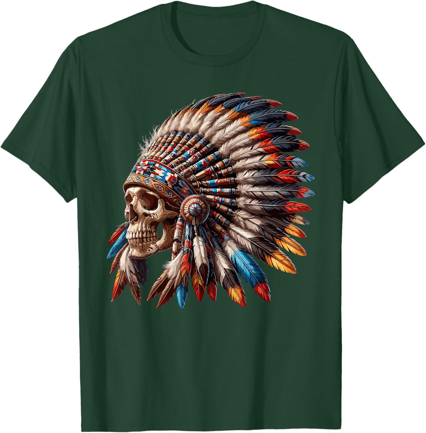 Indian Skull Motorcycle Headdress Indian , Black T-Shirt - T-Shirt | Forest