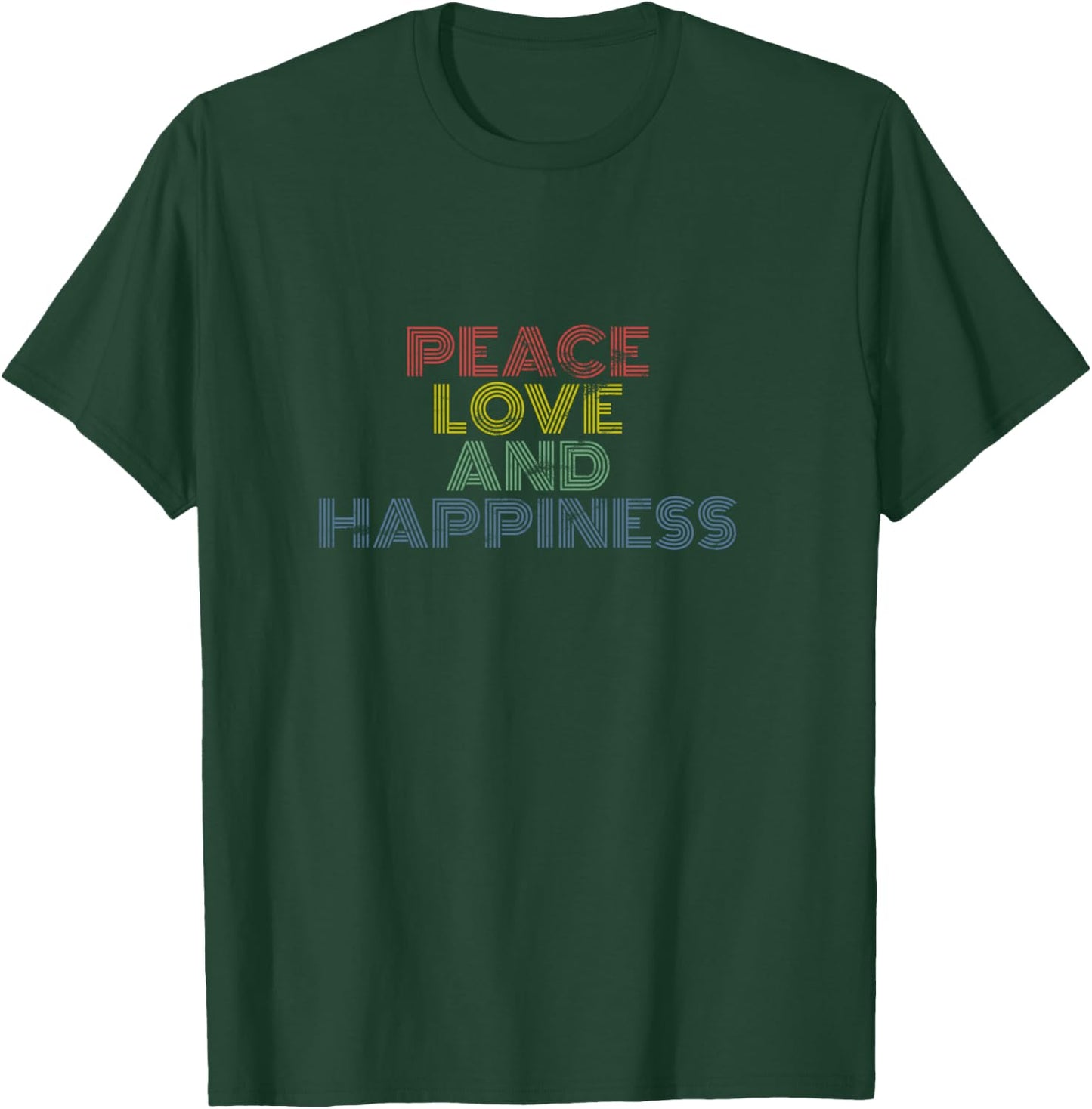 Peace Love Happiness Retro Rainbow Positivity Vibes T-Shirt - T-Shirt | Forest