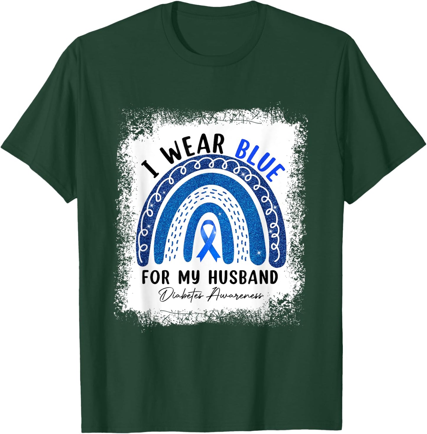 Rainbow I Wear Blue Ribbon For My Husband Diabetes Awareness T-Shirt - T-Shirt | Forest