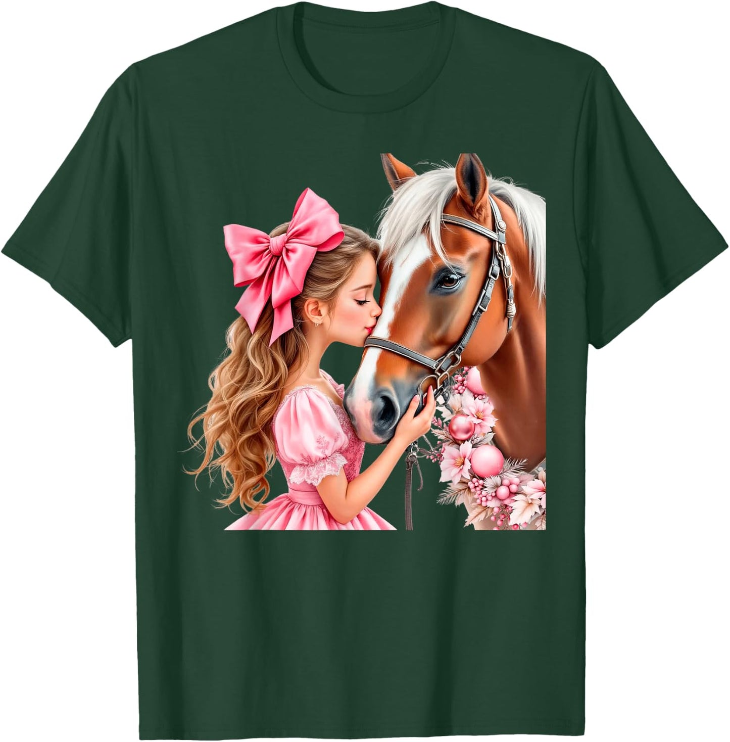 Horse Christmas Girl Equestrian Rider Cowgirl Pink Floral T-Shirt - T-Shirt | Forest