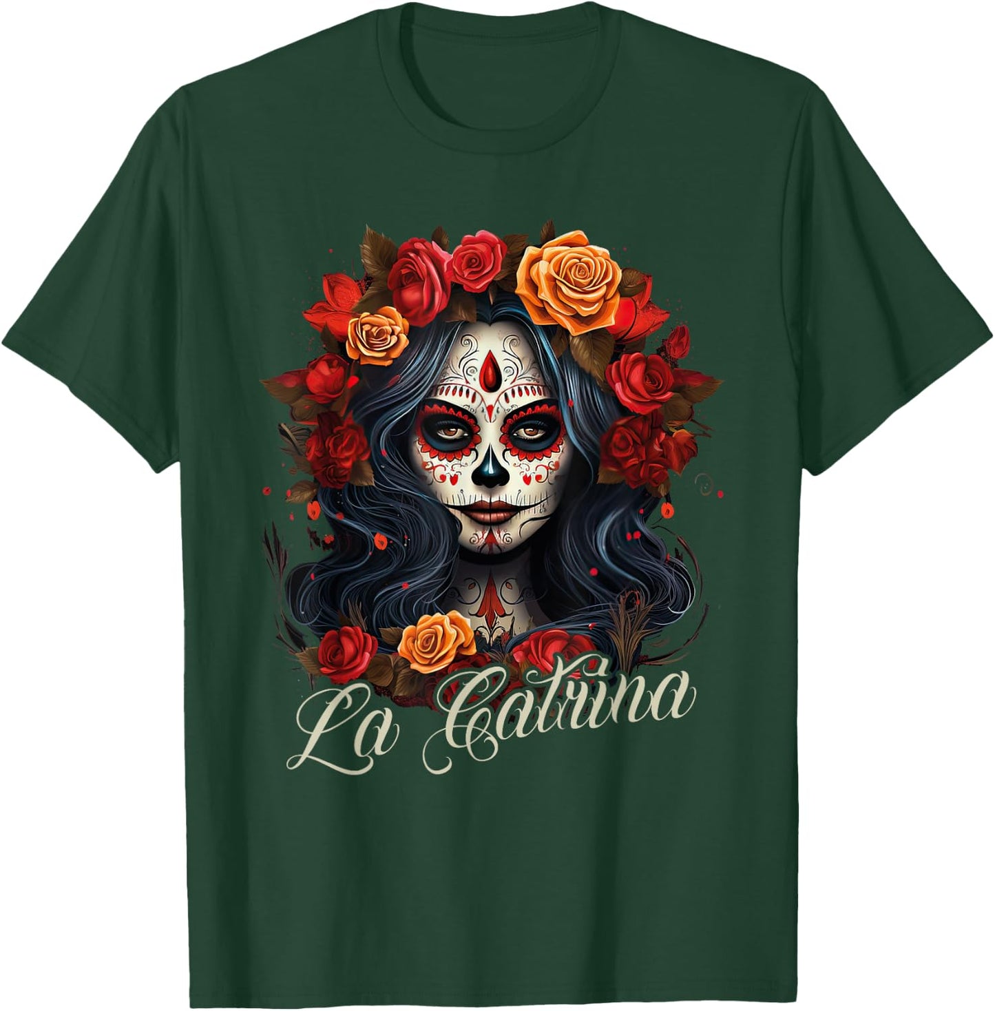 La Catrina Cool Dia De Los Muertos Design La Catrina , black T-Shirt - T-Shirt | Forest