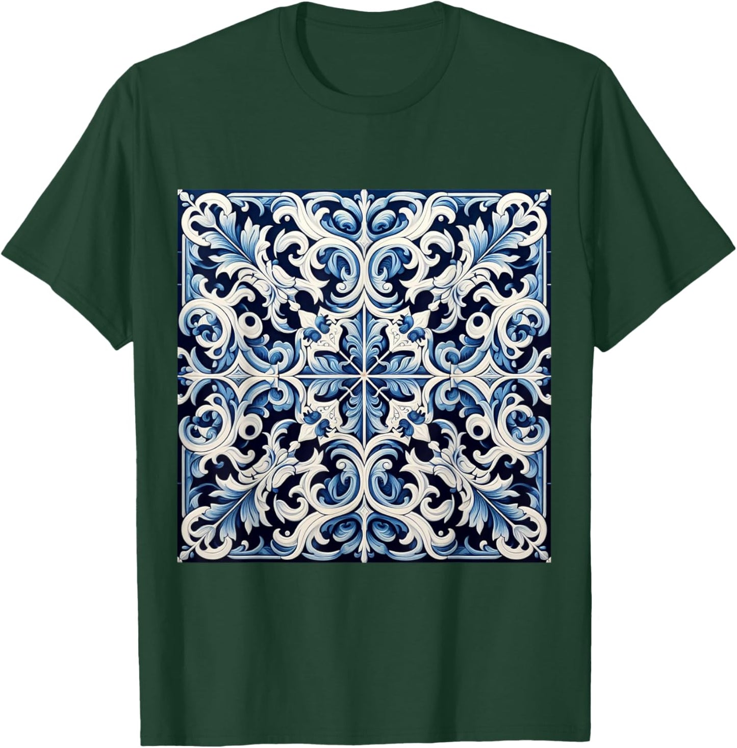 Blue and white Portuguese plaid pattern Mediterranean art T-Shirt - T-Shirt | Forest