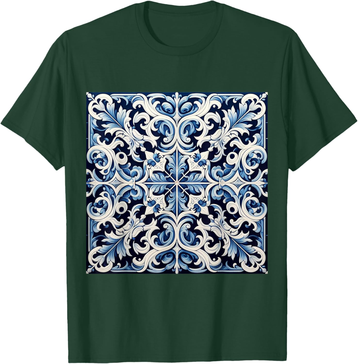 Blue and white Portuguese plaid pattern Mediterranean art T-Shirt - T-Shirt | Forest